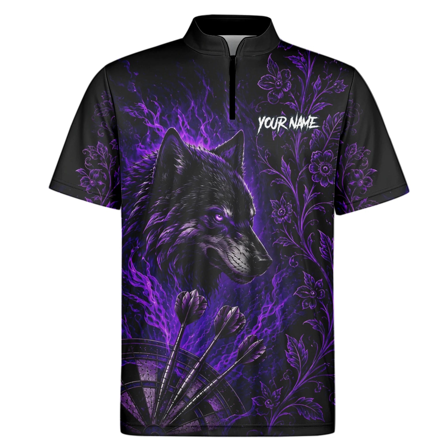 Personalised Black & Purple Wolf Dartboard Darts Shirt For Men J133