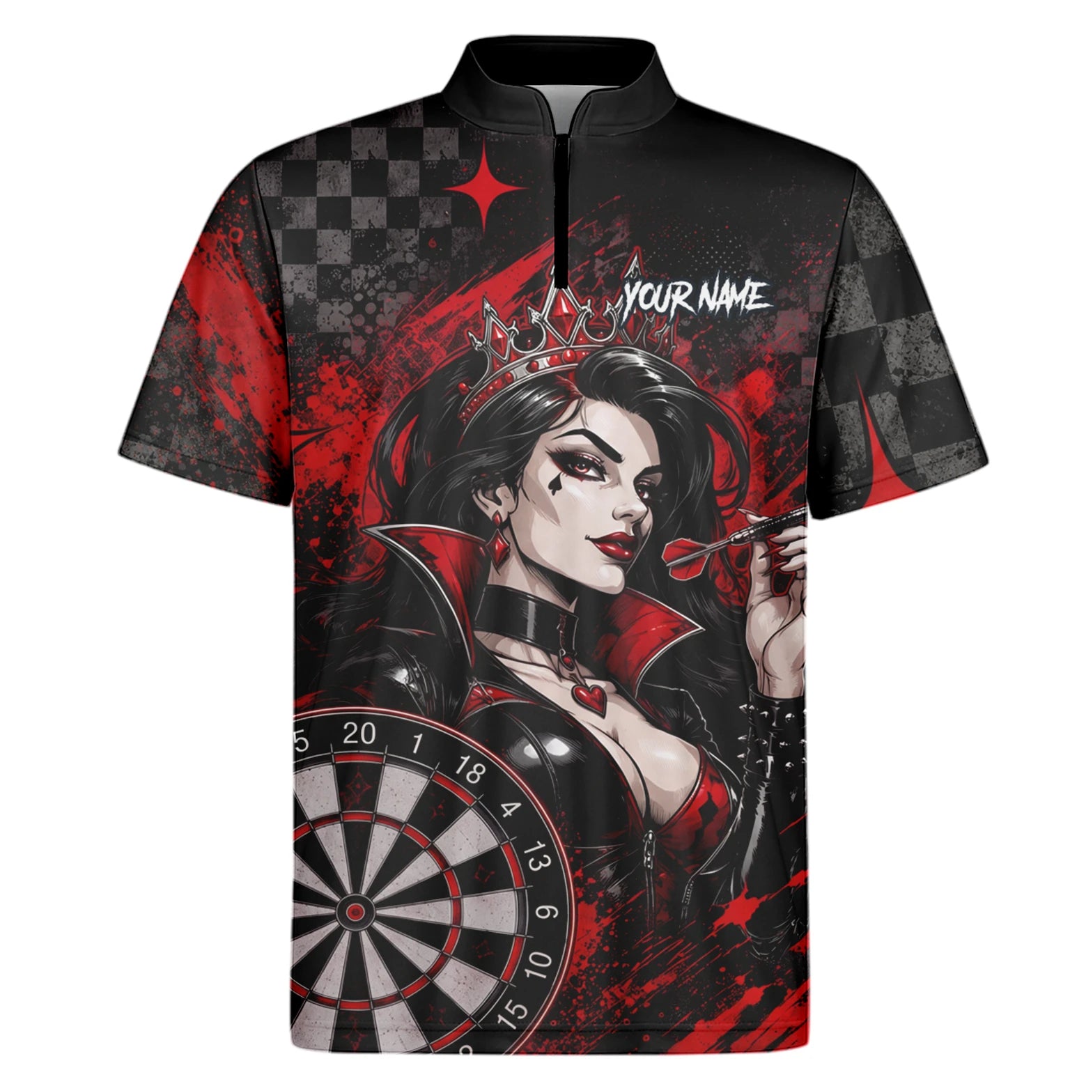 Personalised Black & Red Queen of Hearts Darts Shirt For Men R803