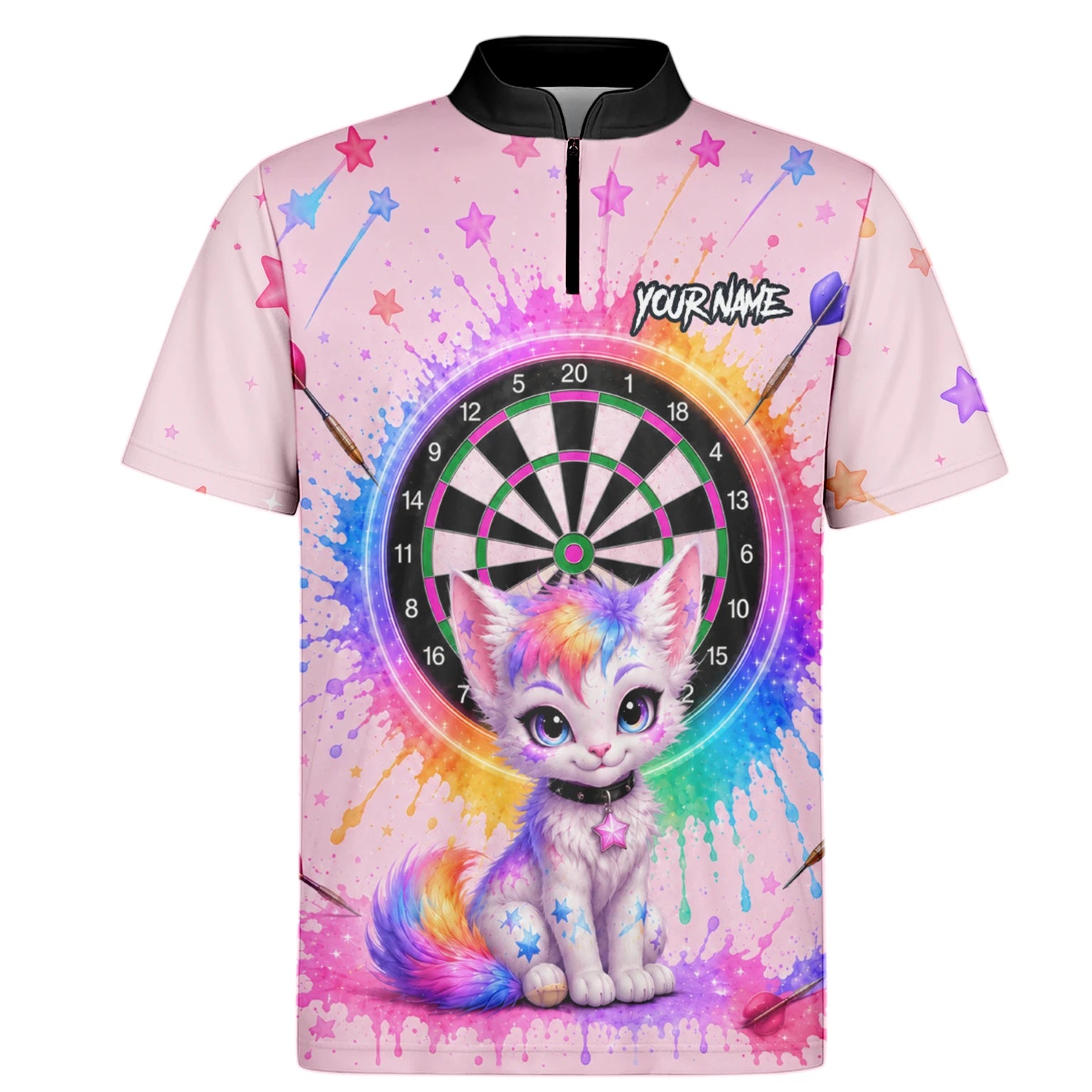 Personalised Pink Rainbow Kitten Dartboard Darts Shirt For Men X398