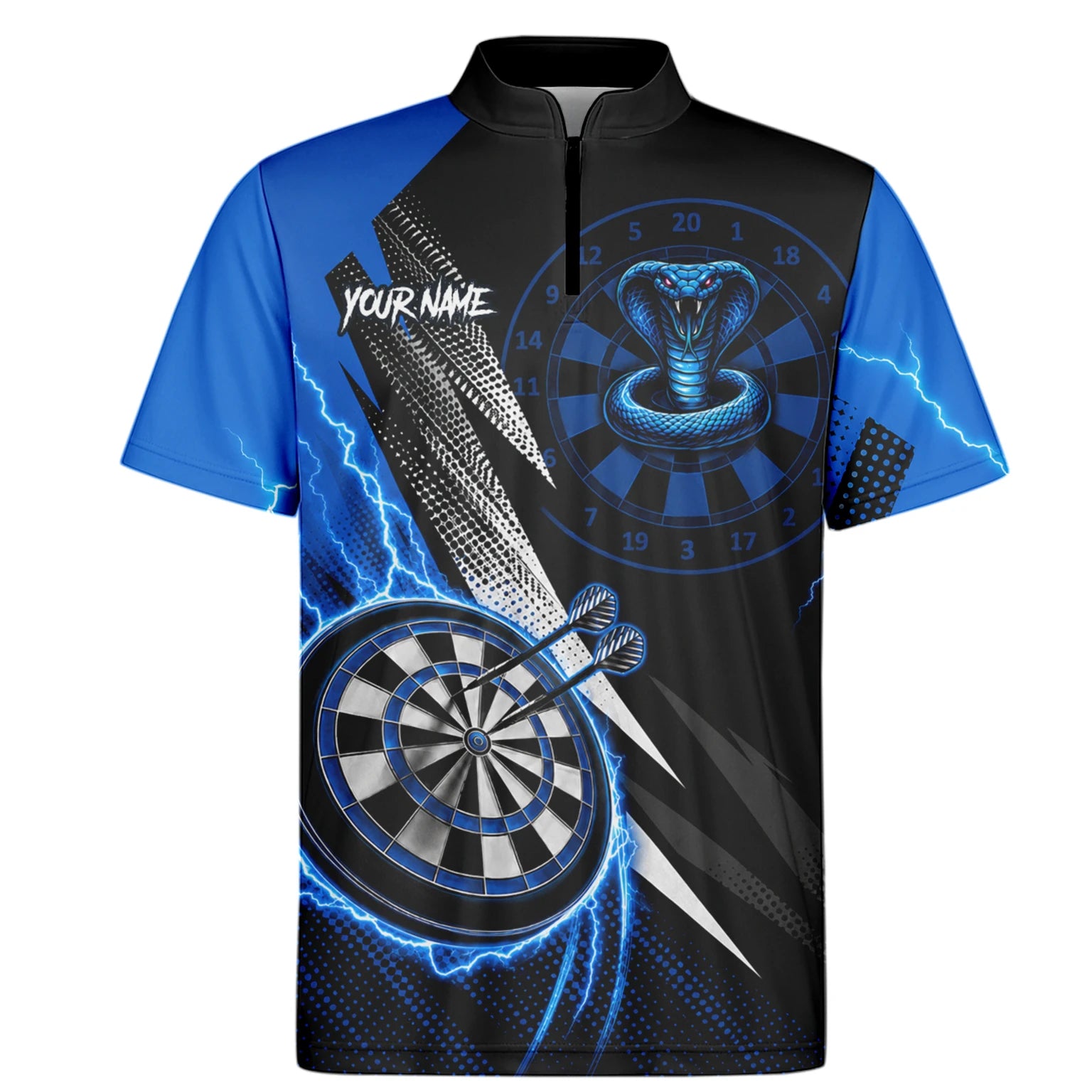 Personalised Blue Lightning Cobra Darts Polo Shirt For Men S015