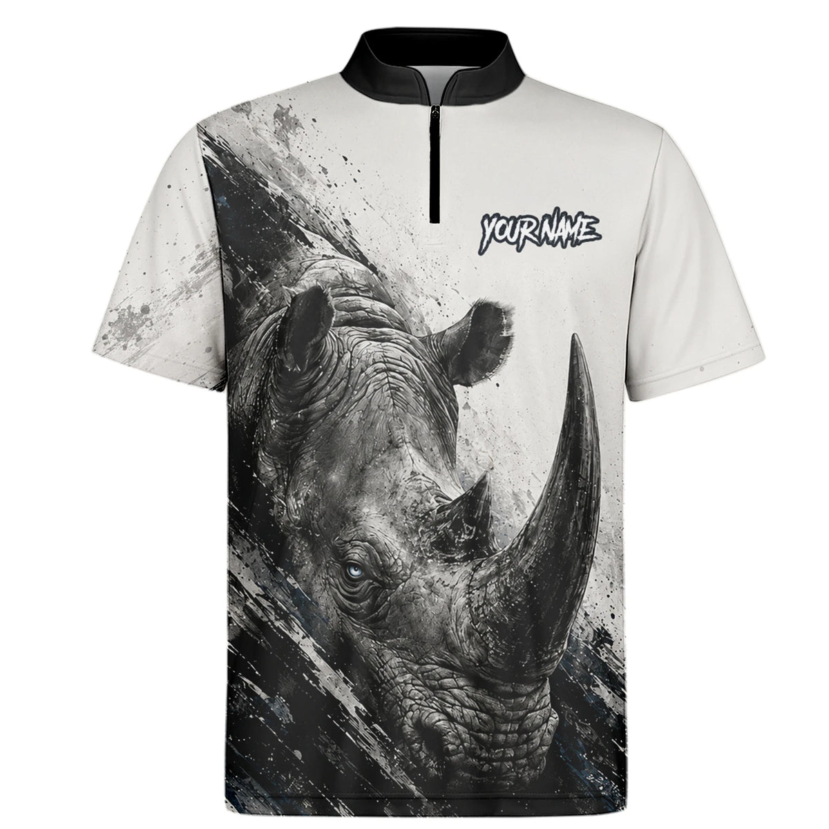 Personalised White Black Grey Rhino Darts Shirt For Men C312