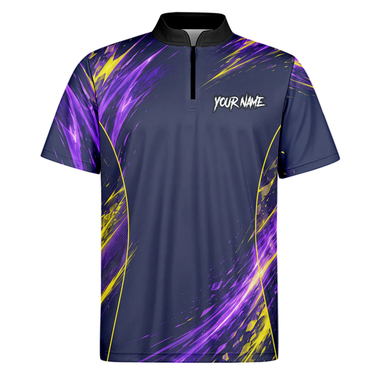 Personalised Navy Purple Yellow Abstract Darts Shirt For Men D517