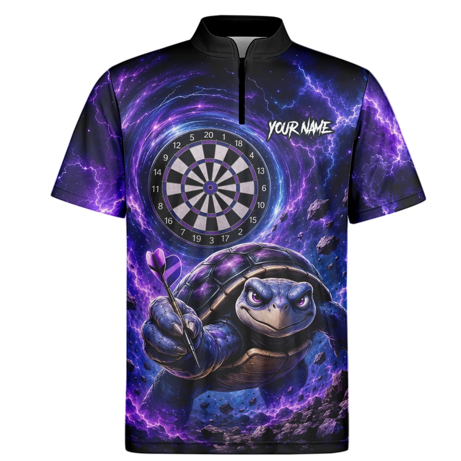 Personalised Purple & Black Turtle Playing Darts Shirt For Men F796