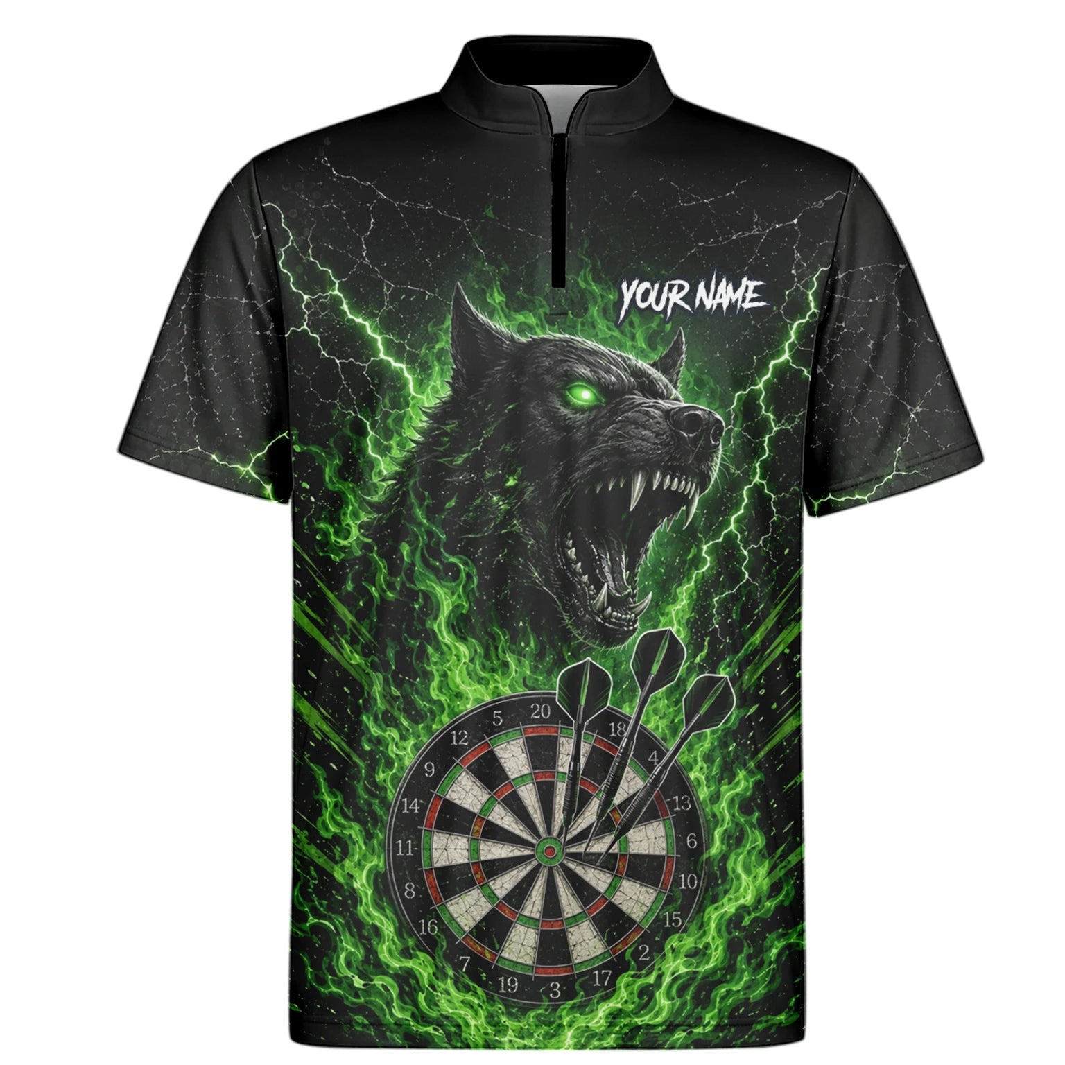 Personalised Black & Green Wolf Dartboard Darts Shirt For Men F303
