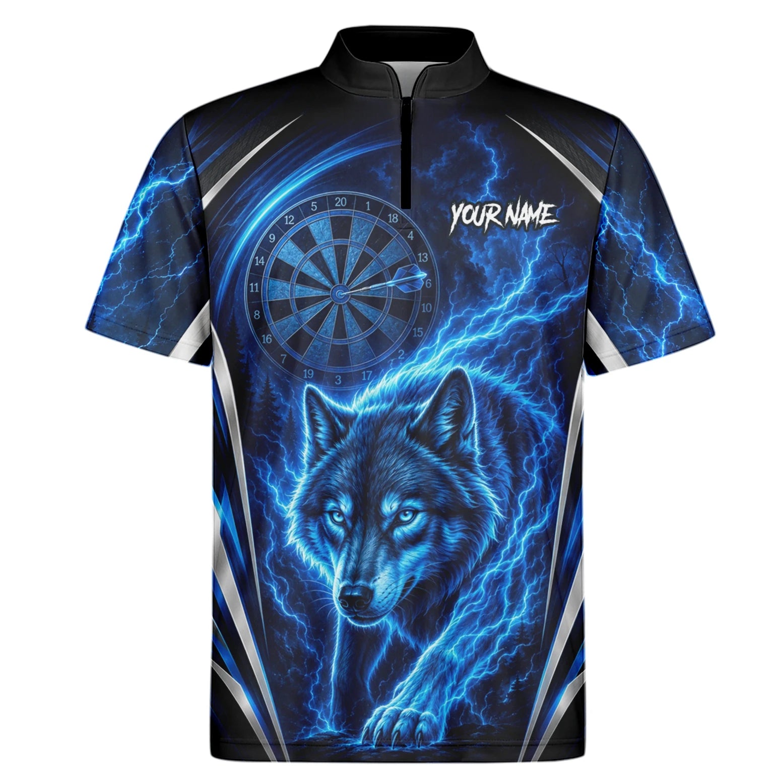 Personalised Black & Blue Wolf Lightning Darts Shirt For Men X929