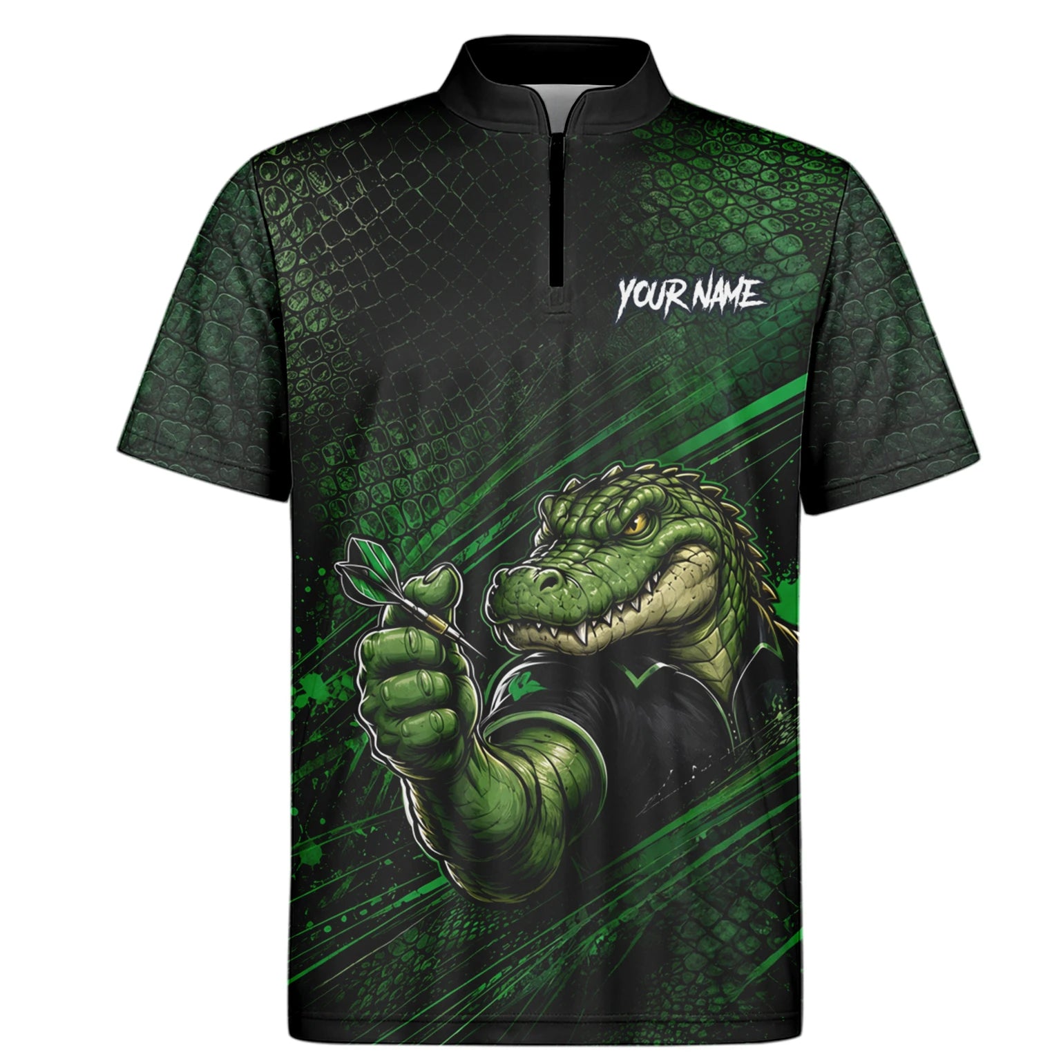 Personalised Black & Green Crocodile Darts Player Shirt For Men I987