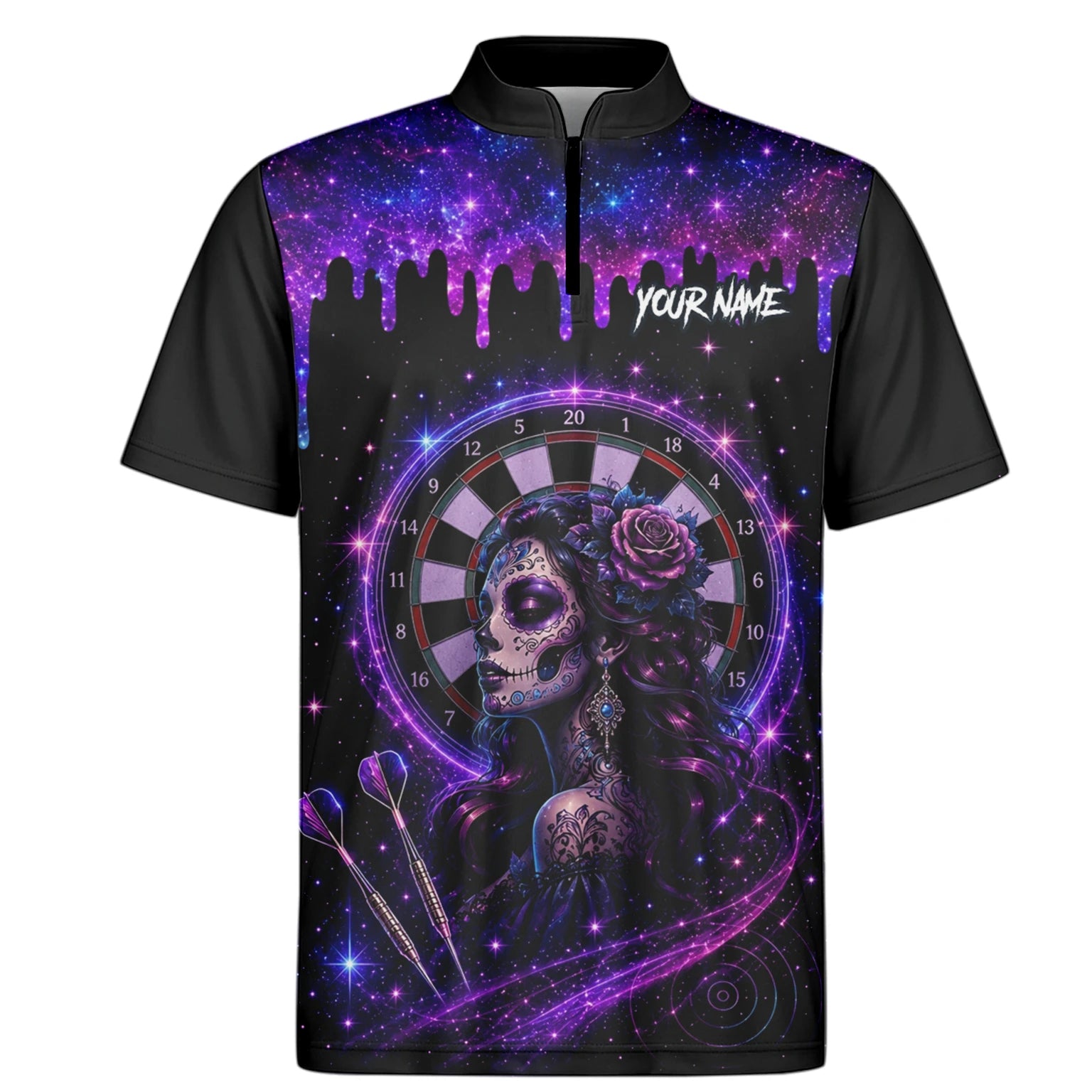 Personalised Purple Galaxy Sugar Skull Darts Shirt For Men Z967