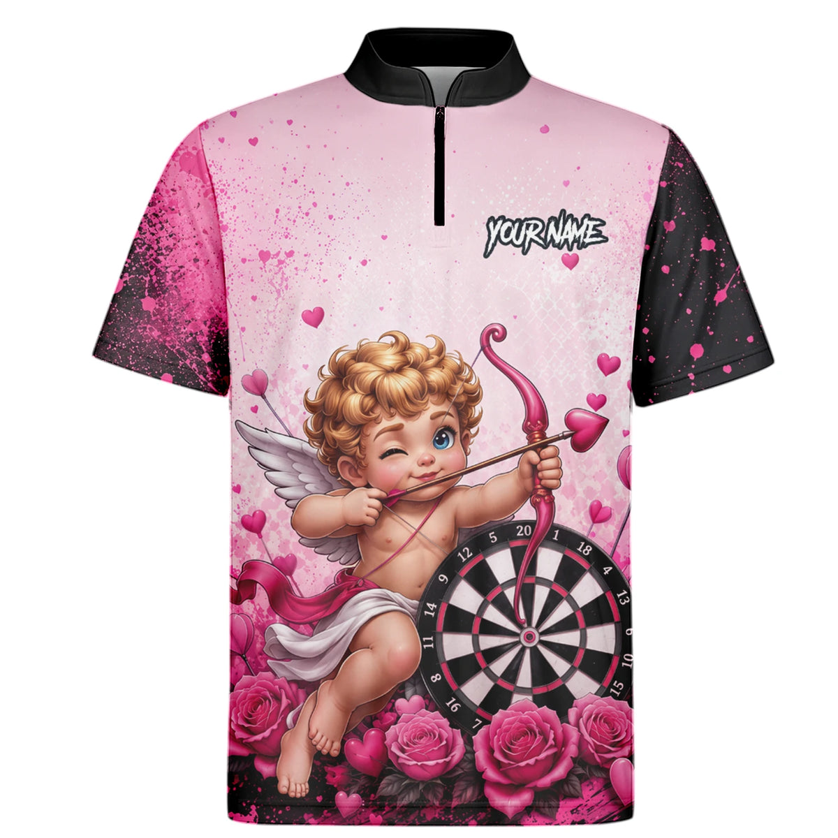 Personalised Pink & Black Cupid Dartboard Darts Shirt For Men I643
