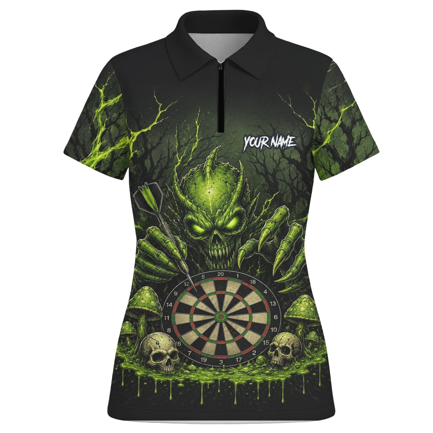 Personalised Black Green Monster Skull Dartboard Darts Shirt For Women A277