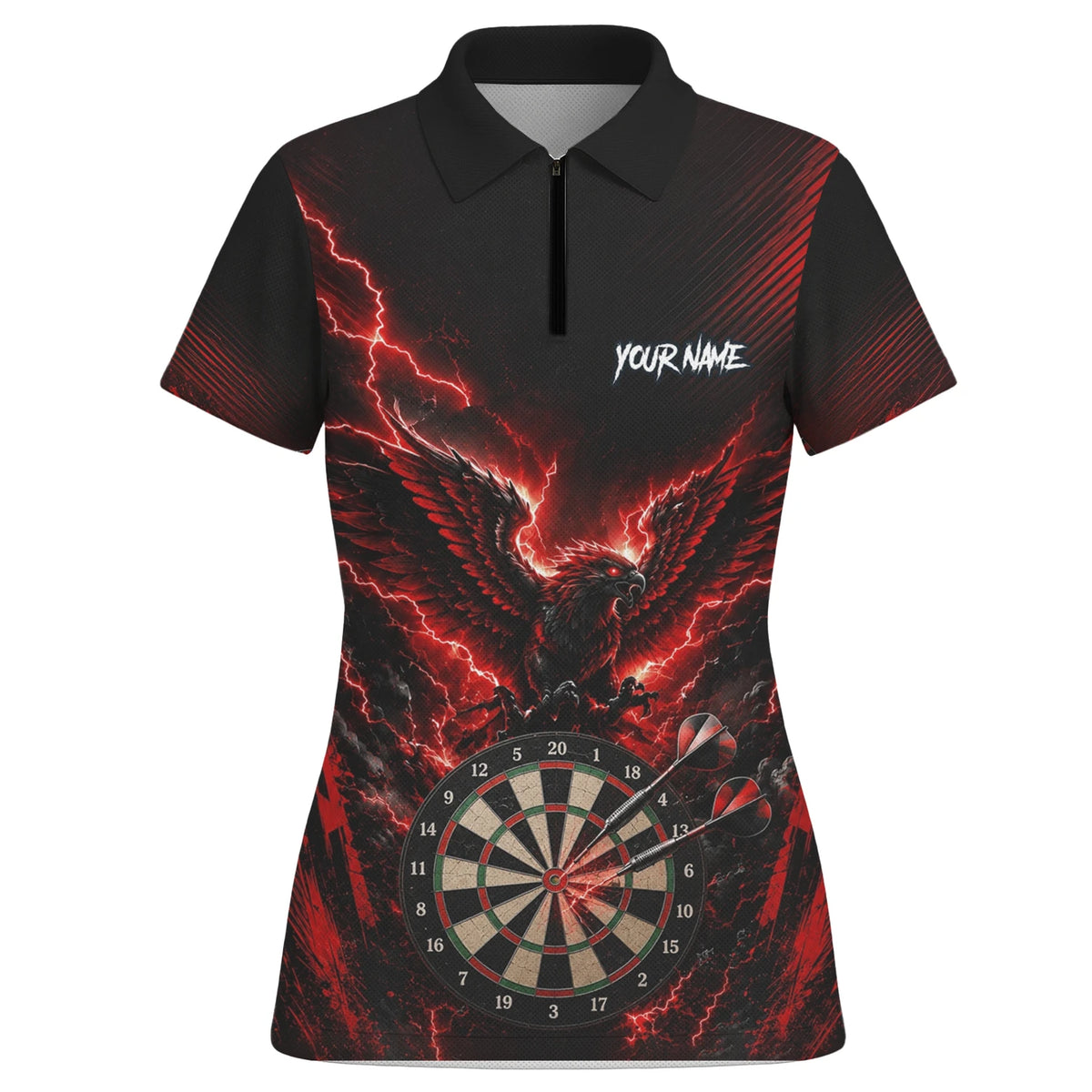 Personalised Black & Red Phoenix Lightning Dartboard Darts Shirt For Women J120