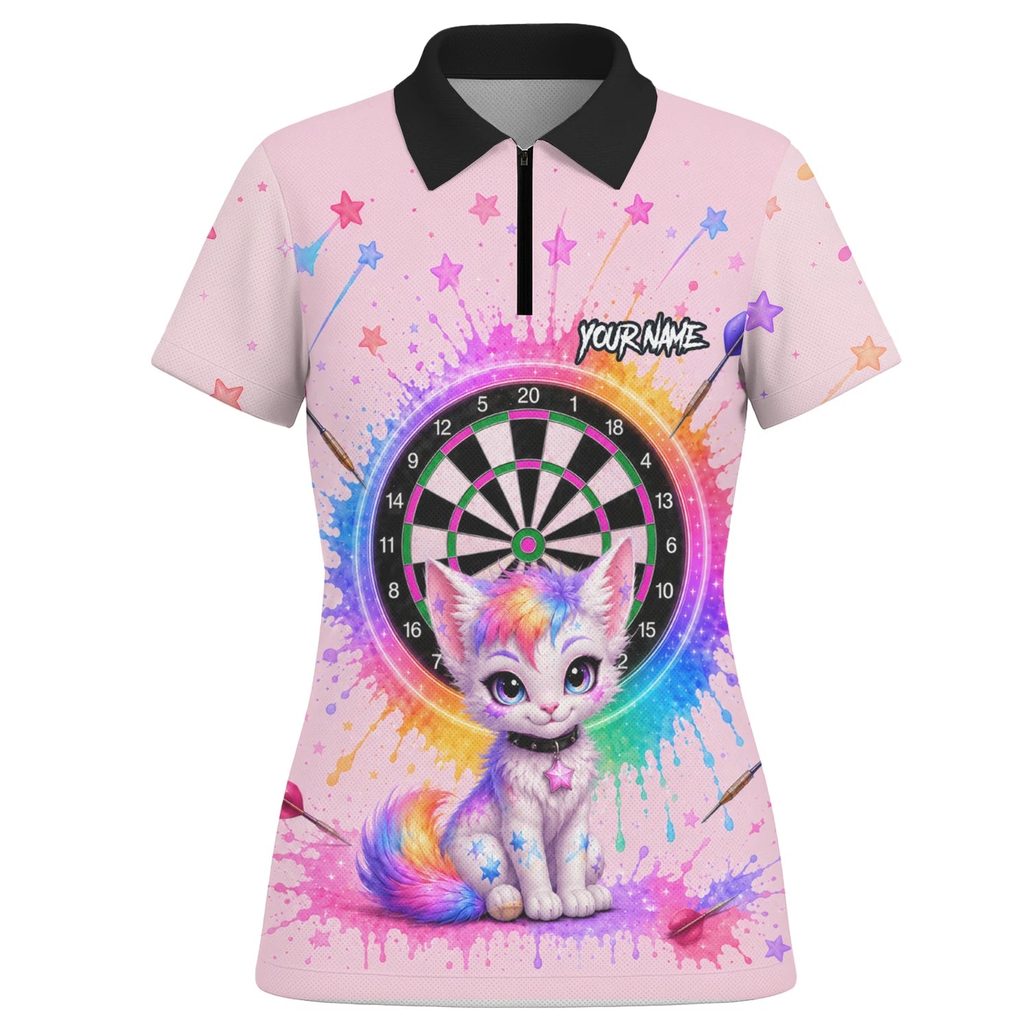 Personalised Pink Rainbow Kitten Dartboard Darts Shirt For Women X398