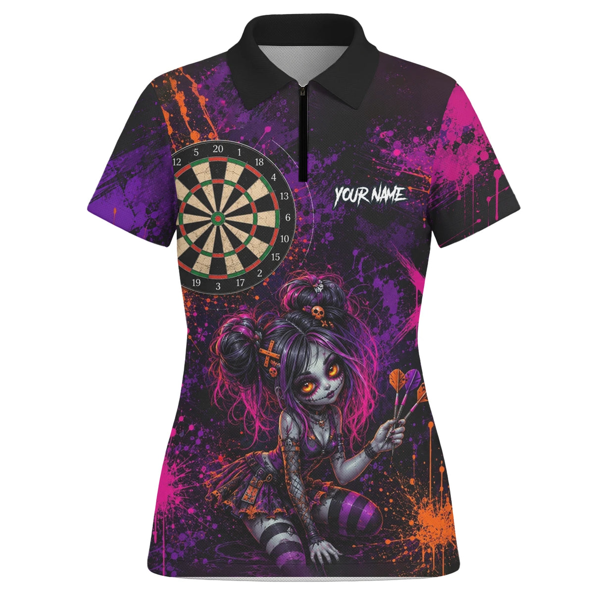 Personalised Black Purple Pink & Orange Gothic Darts Shirt For Women Z641