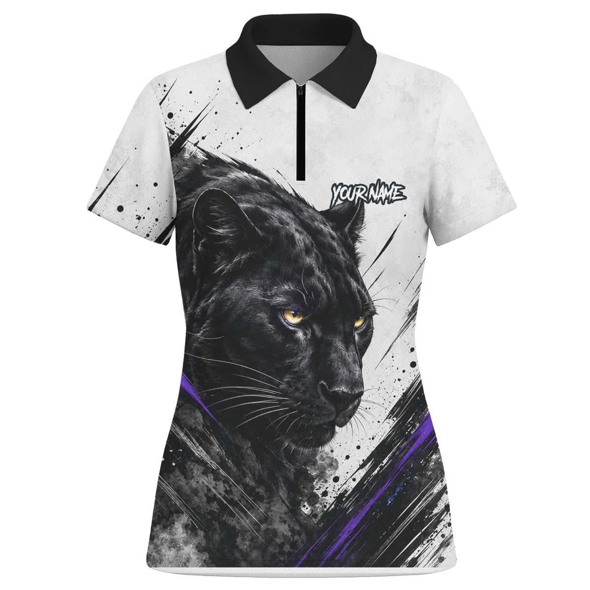 Personalised White Black Purple Panther Darts Shirt For Women W442