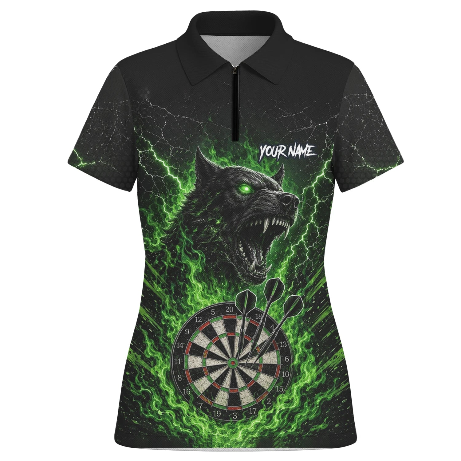 Personalised Black & Green Wolf Dartboard Darts Shirt For Women F303