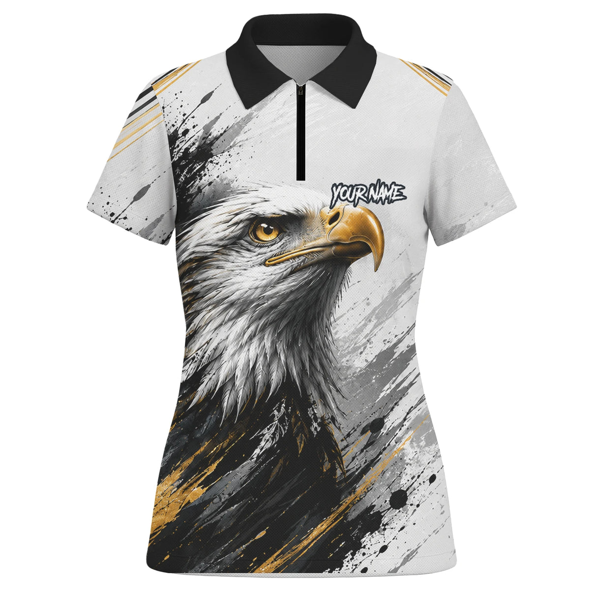 Personalised White Black Gold Bald Eagle Darts Shirt For Women S805