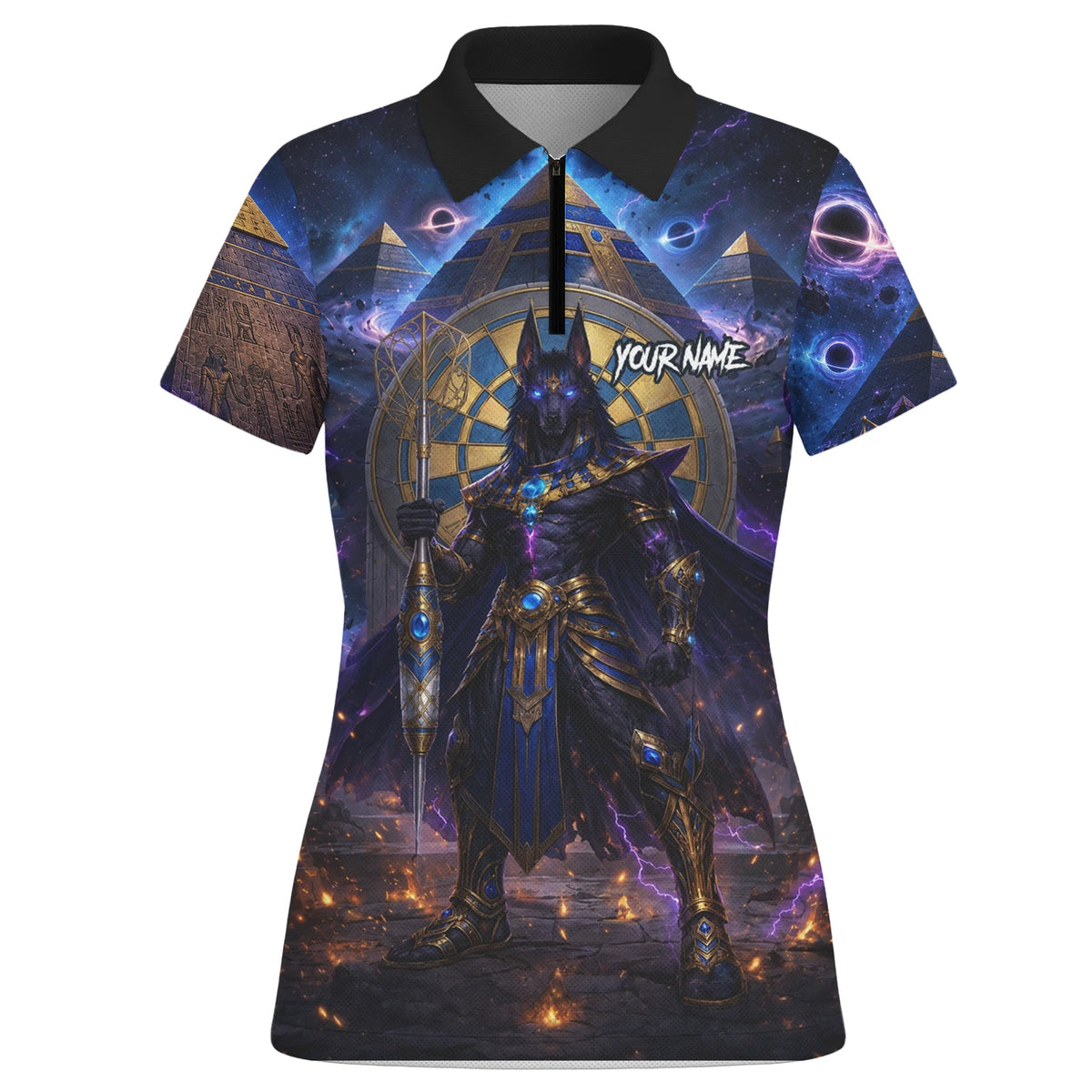 Personalised Blue Gold & Black Anubis Darts Shirt For Women N118
