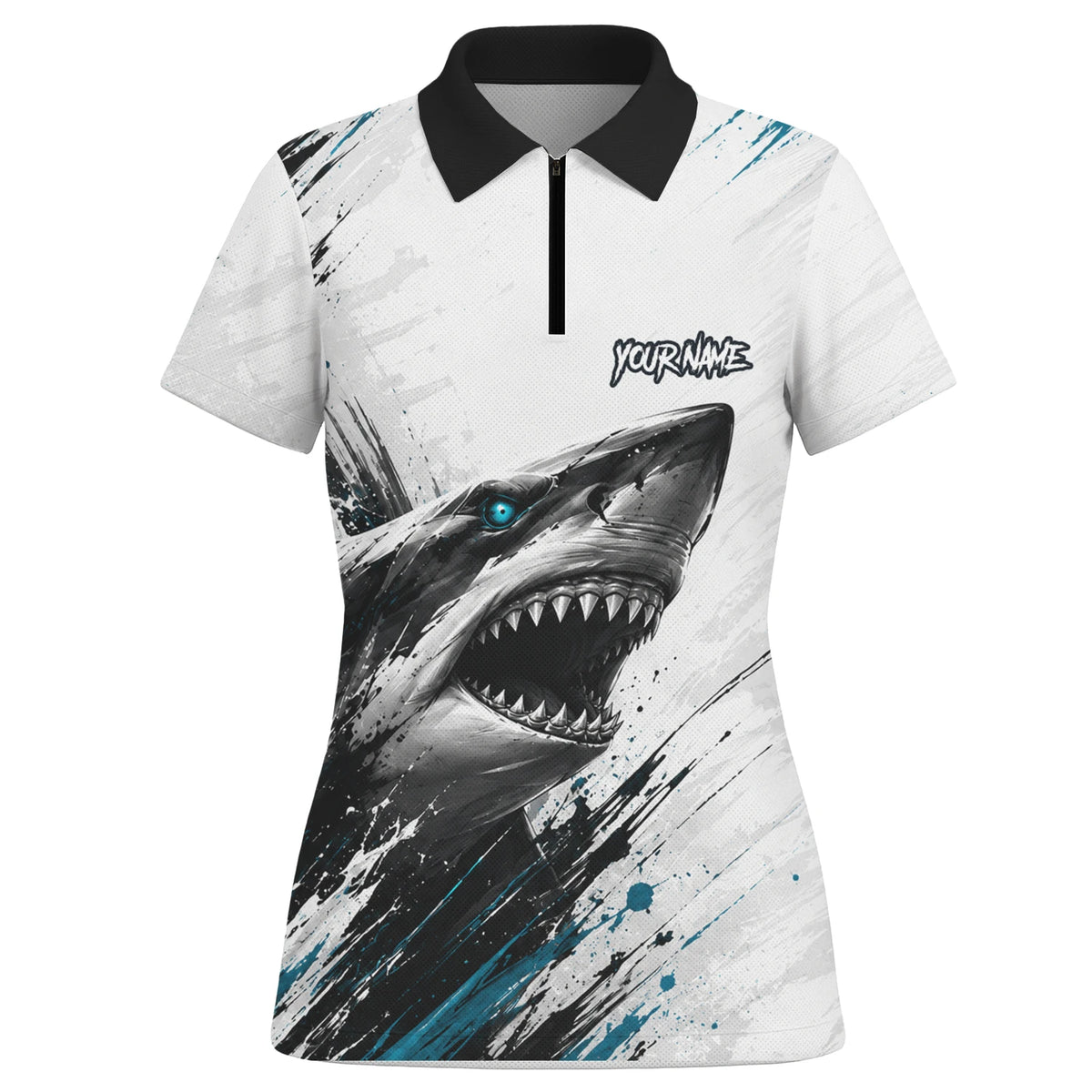 Personalised White Black Teal Shark Darts Shirt For Women D067
