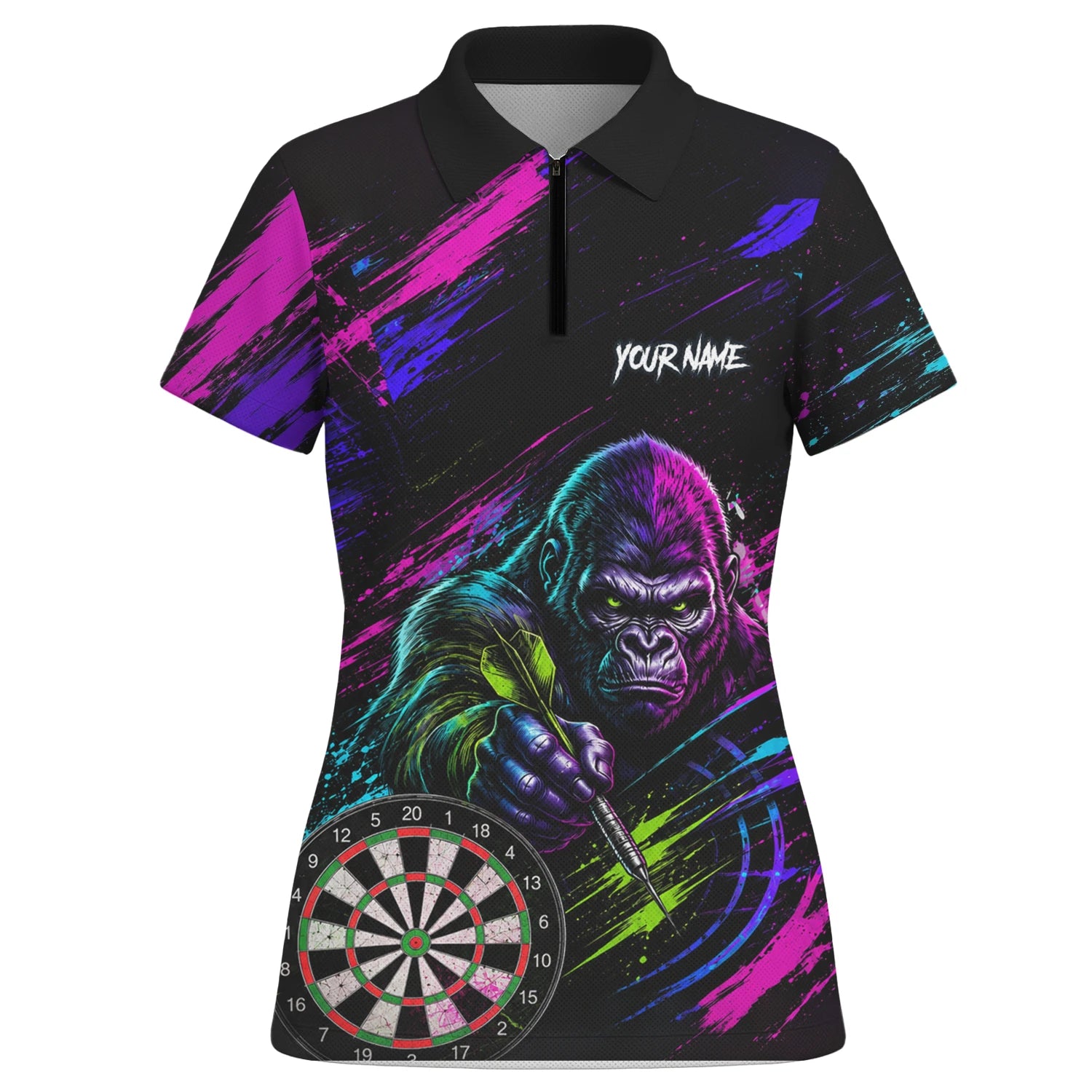 Personalised Black Pink & Purple Gorilla Darts Shirt For Women U874