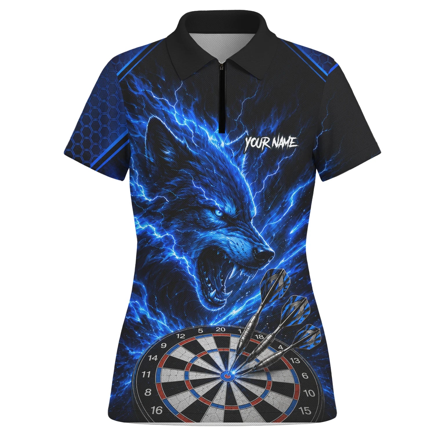 Personalised Black & Blue Wolf Lightning Darts Shirt For Women Y375
