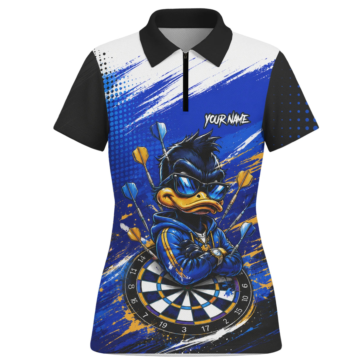 Personalised Blue & Gold Cool Duck Darts Polo Shirt For Women L859