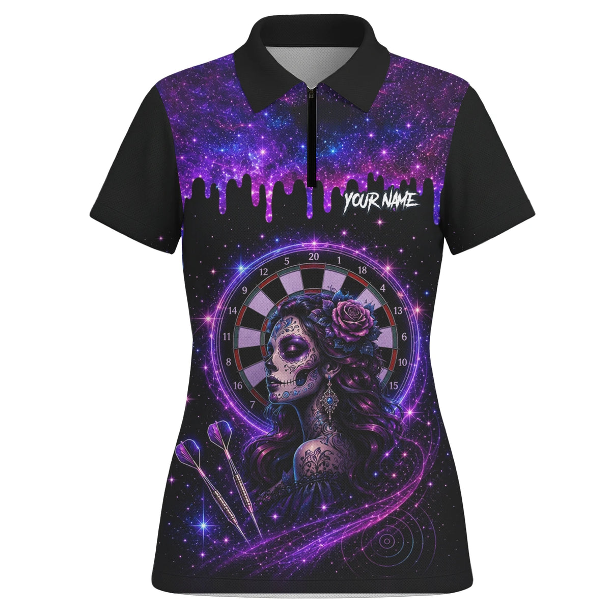 Personalised Purple Galaxy Sugar Skull Darts Shirt For Women Z967