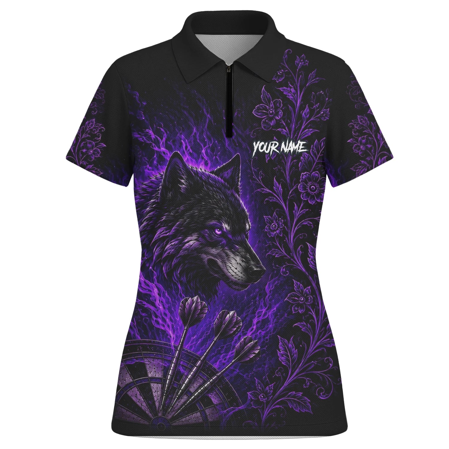 Personalised Black & Purple Wolf Dartboard Darts Shirt For Women J133
