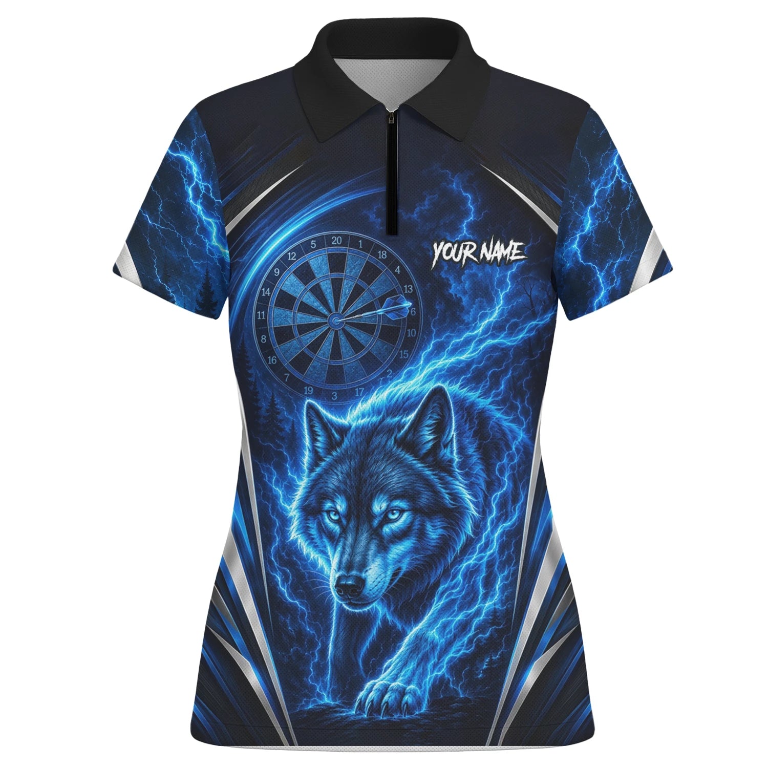 Personalised Black & Blue Wolf Lightning Darts Shirt For Women X929