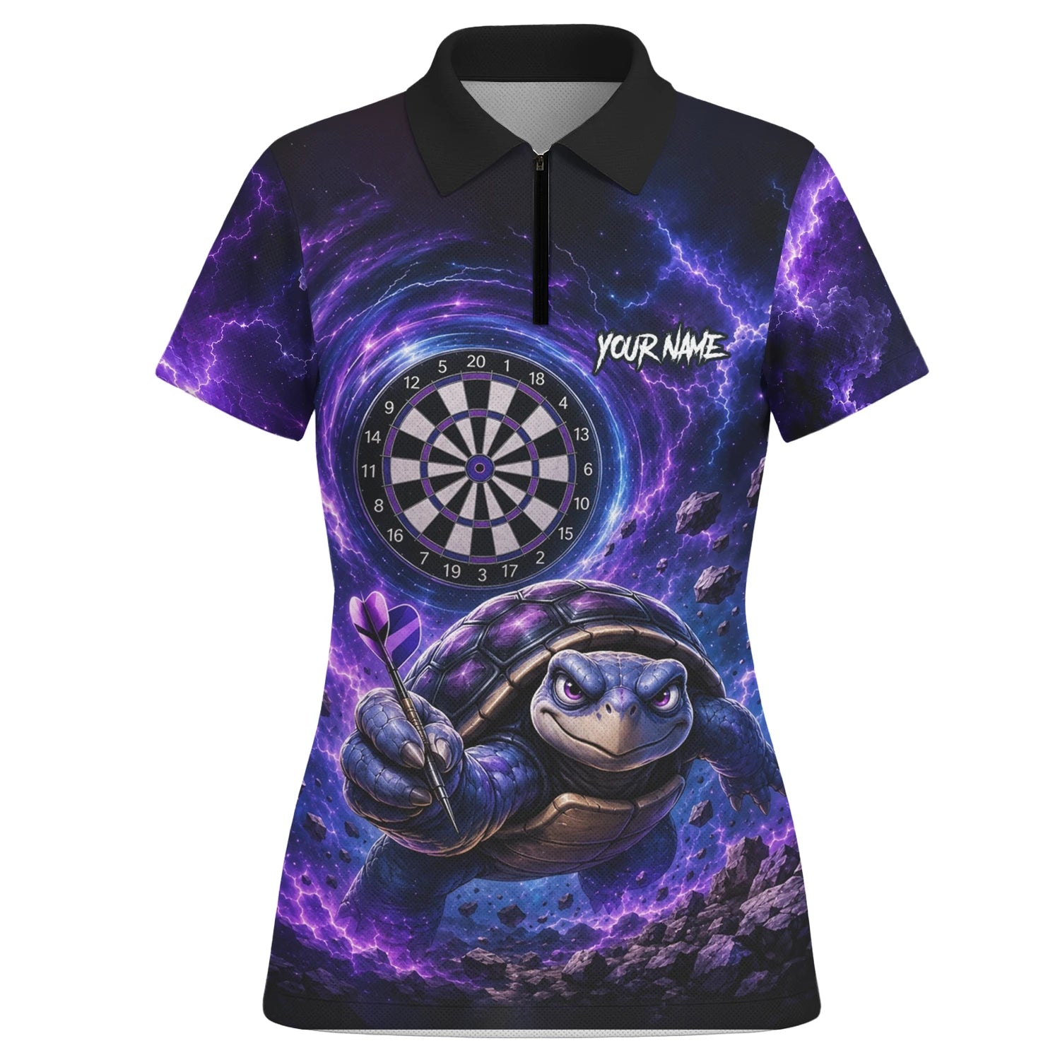 Personalised Purple & Black Turtle Playing Darts Shirt For Women F796
