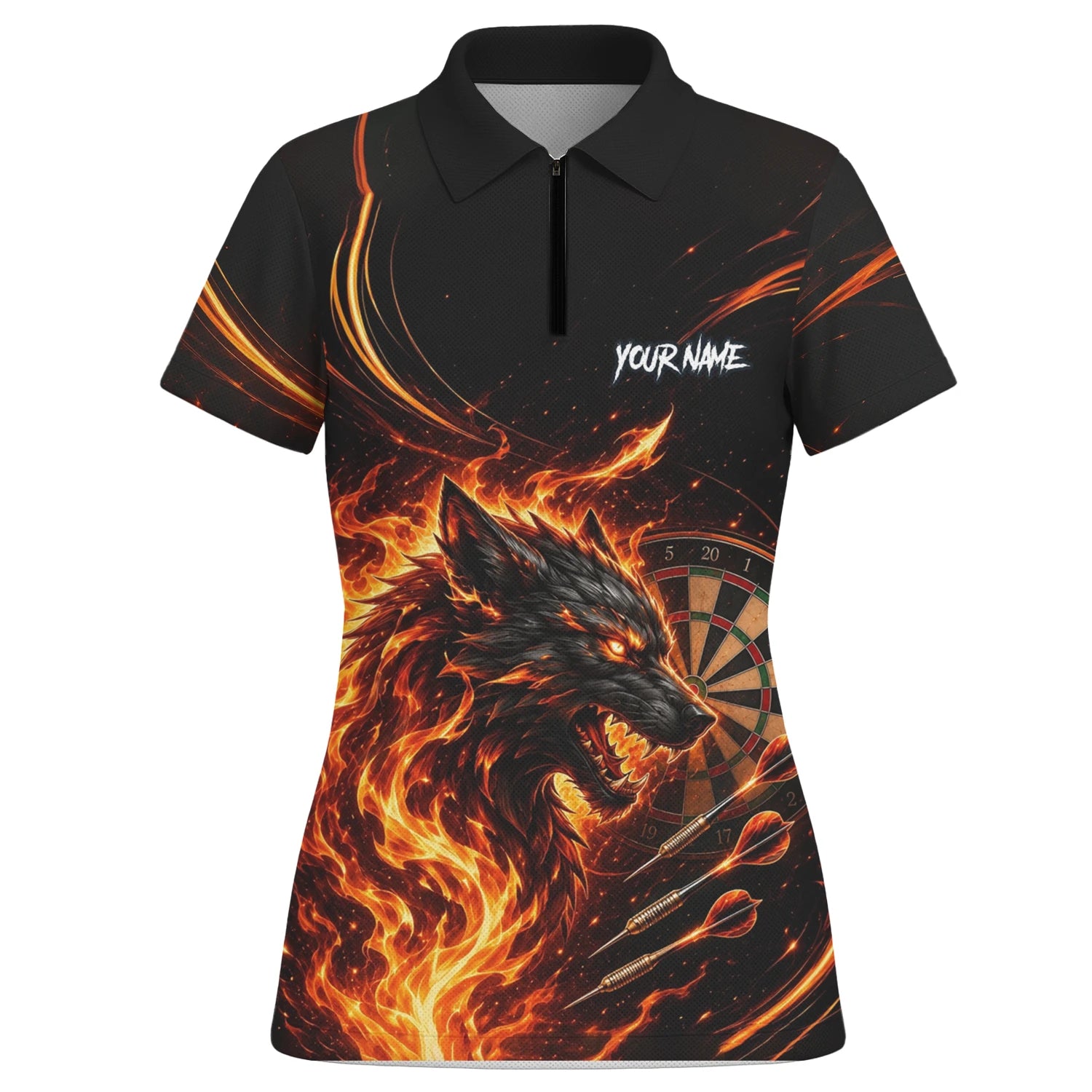 Personalised Flaming Wolf Darts Polo Shirt For Women W521