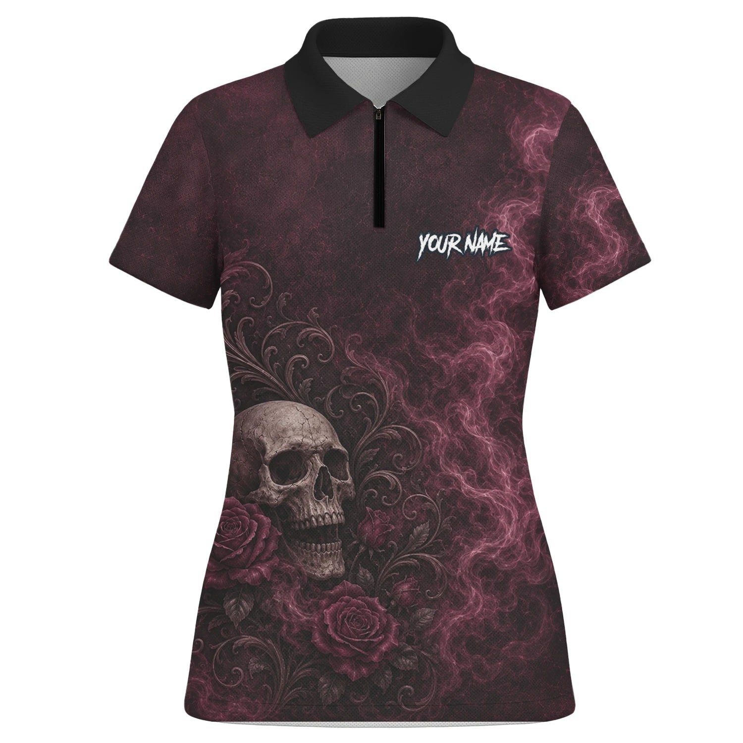 Personalised Burgundy & Black Skull Rose Darts Shirt For Women U786