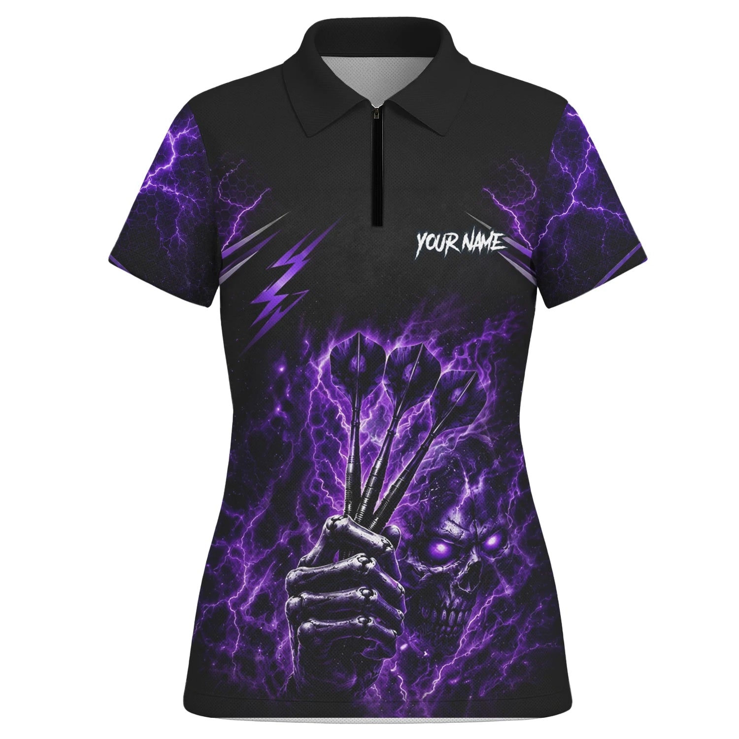 Personalised Black & Purple Lightning Skeleton Hand Darts Shirt For Women H822