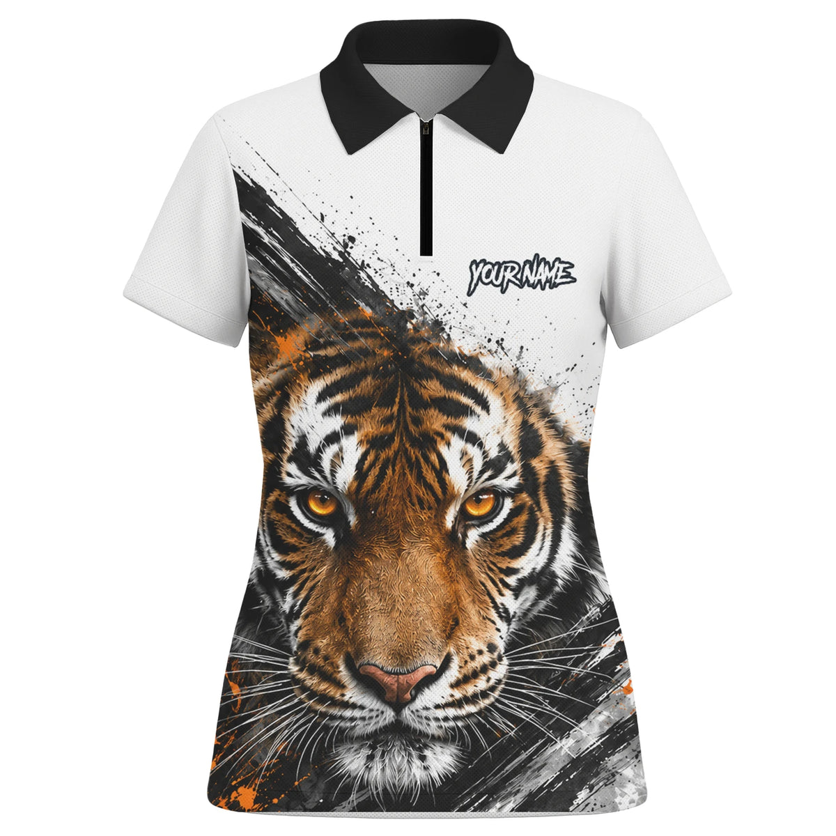 Personalised White Black Orange Tiger Darts Shirt For Women N832
