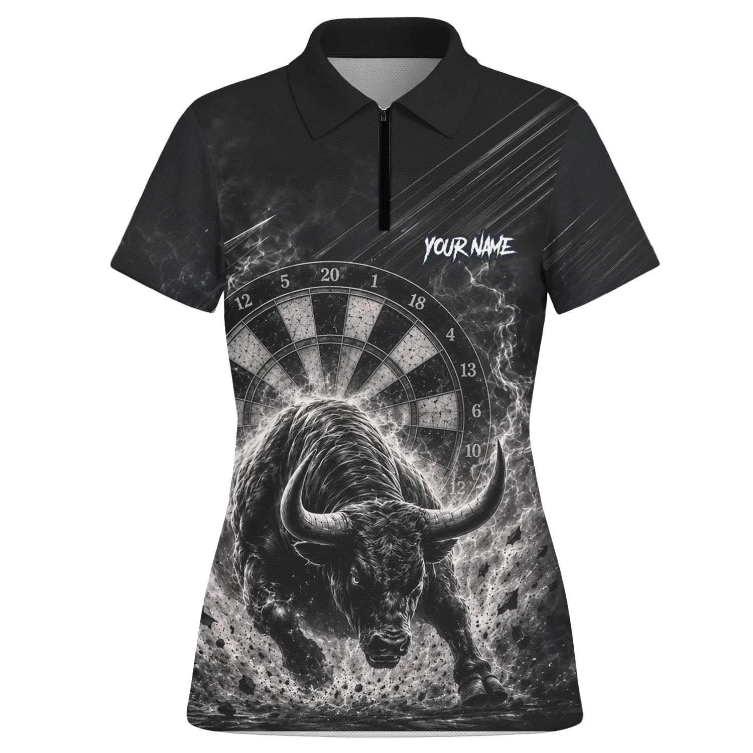 Personalised Black & White Bull Head Darts Shirt For Women V420
