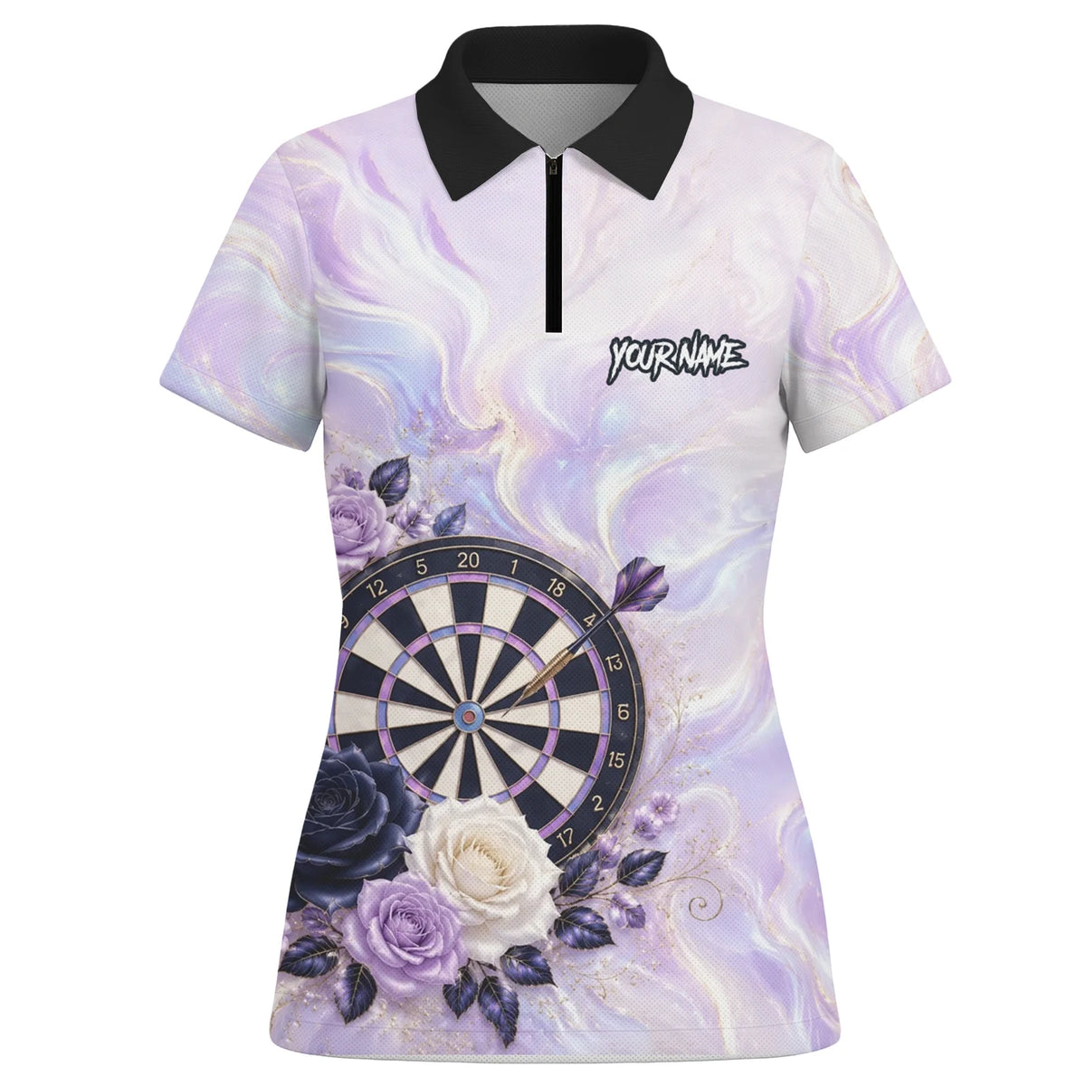 Personalised Purple Marble Rose Darts Polo Shirt For Women S206