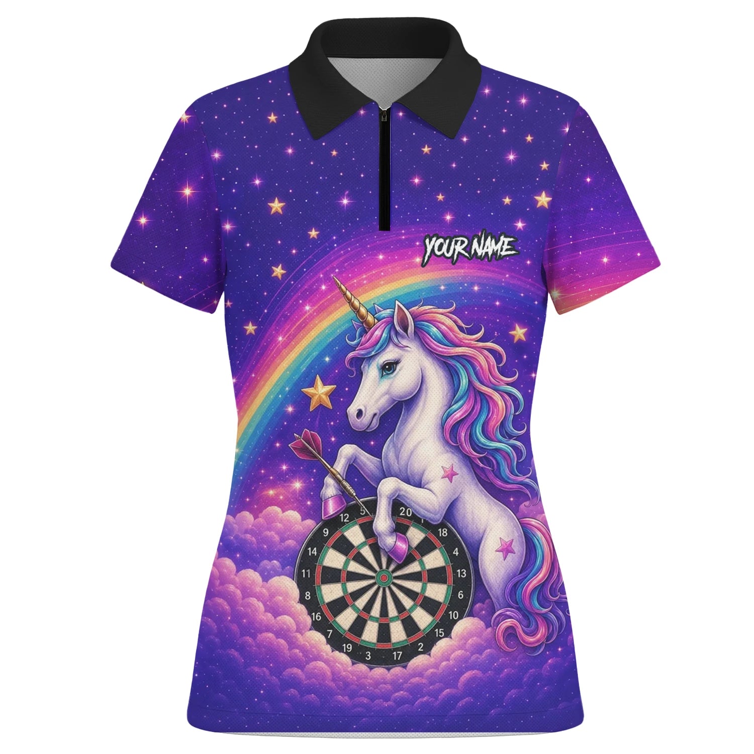 Personalised Rainbow Unicorn Darts Polo Shirt For Women V221
