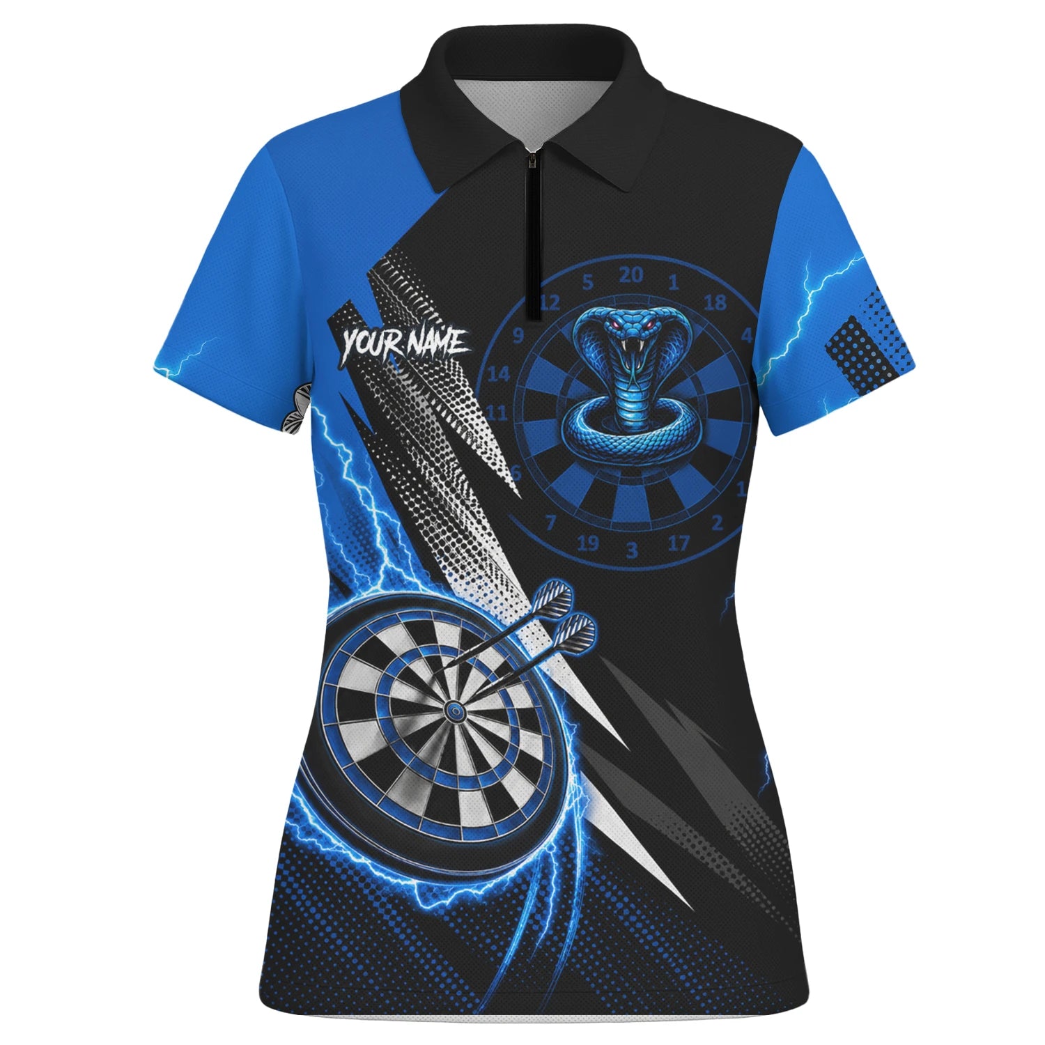 Personalised Blue Lightning Cobra Darts Polo Shirt For Women S015