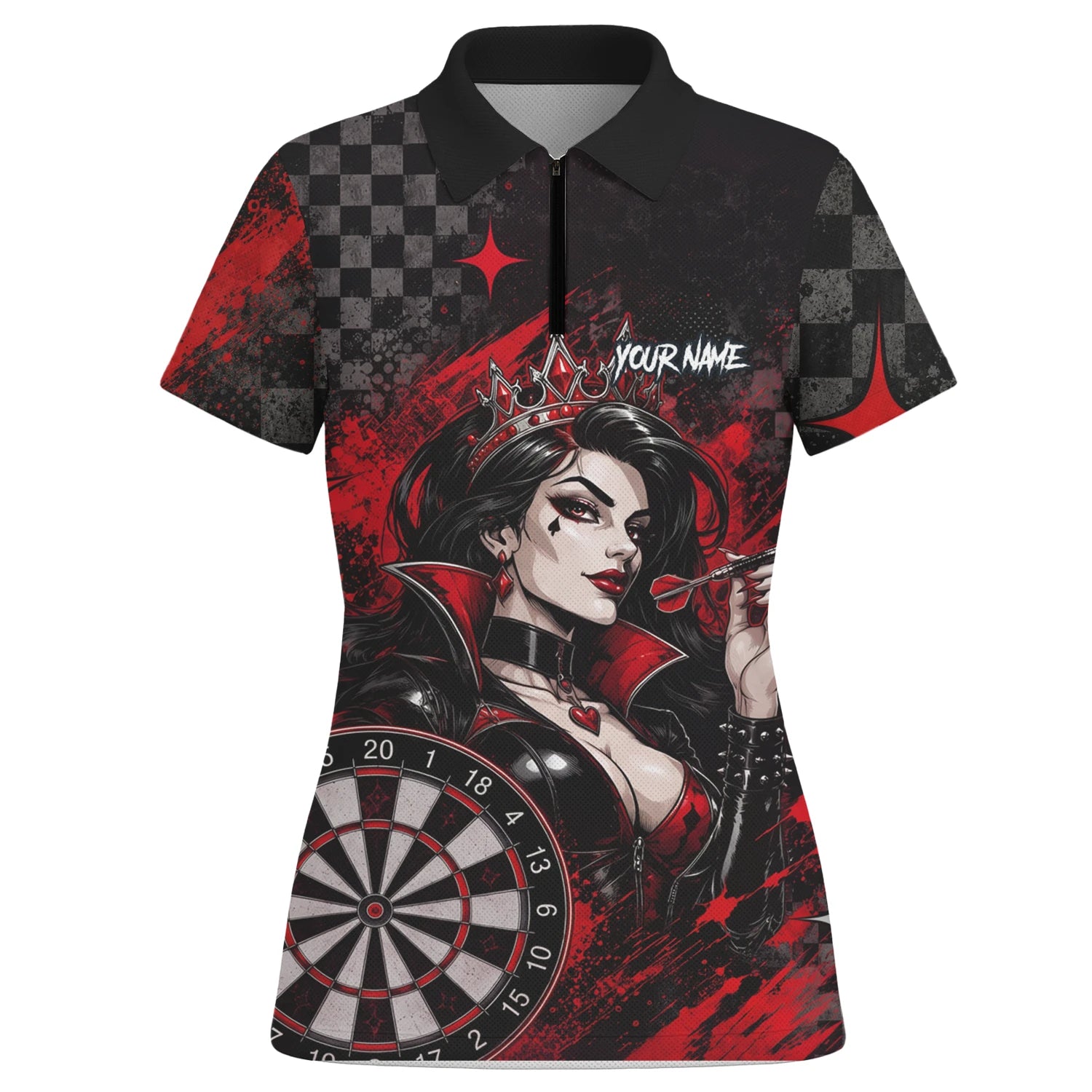 Personalised Black & Red Queen of Hearts Darts Shirt For Women R803
