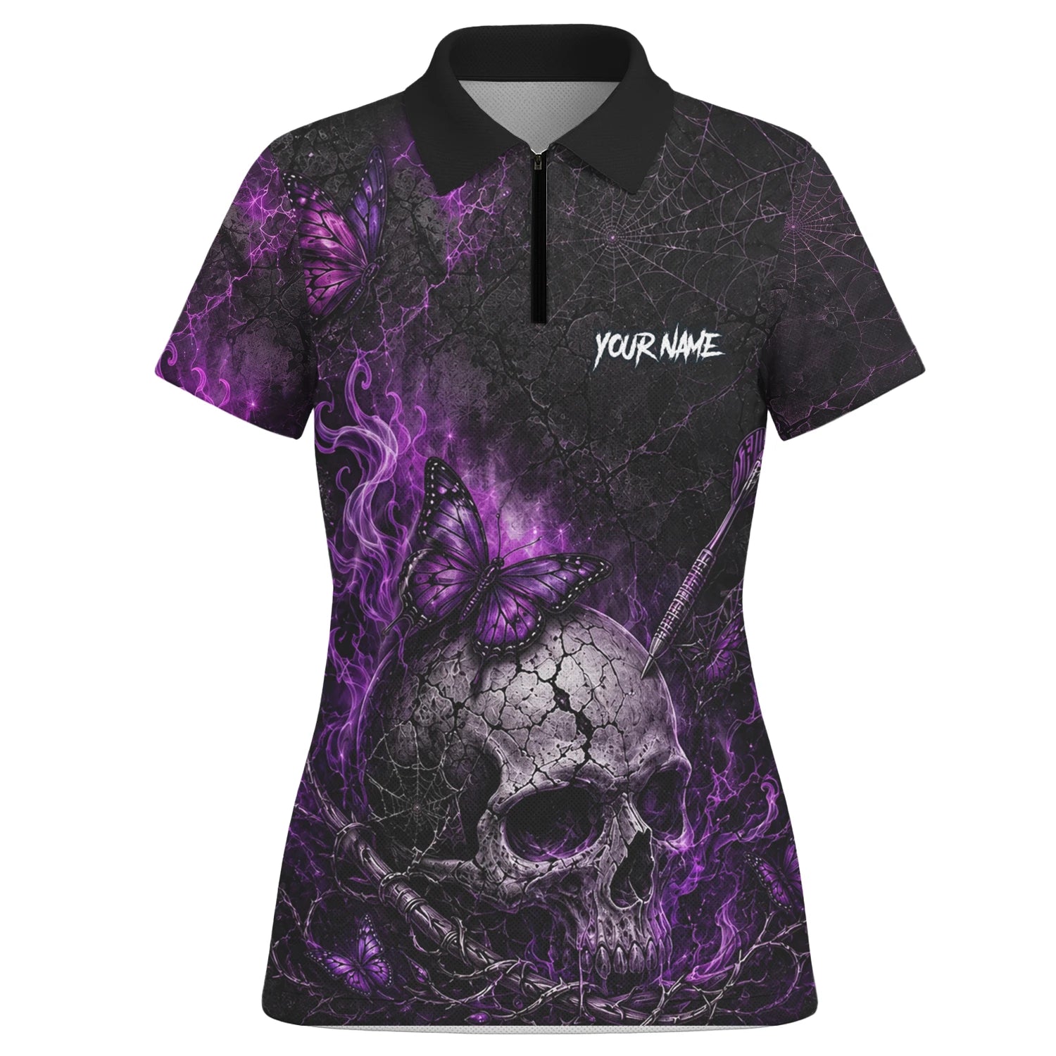 Personalised Black & Purple Skull Butterfly Darts Shirt For Women Q241