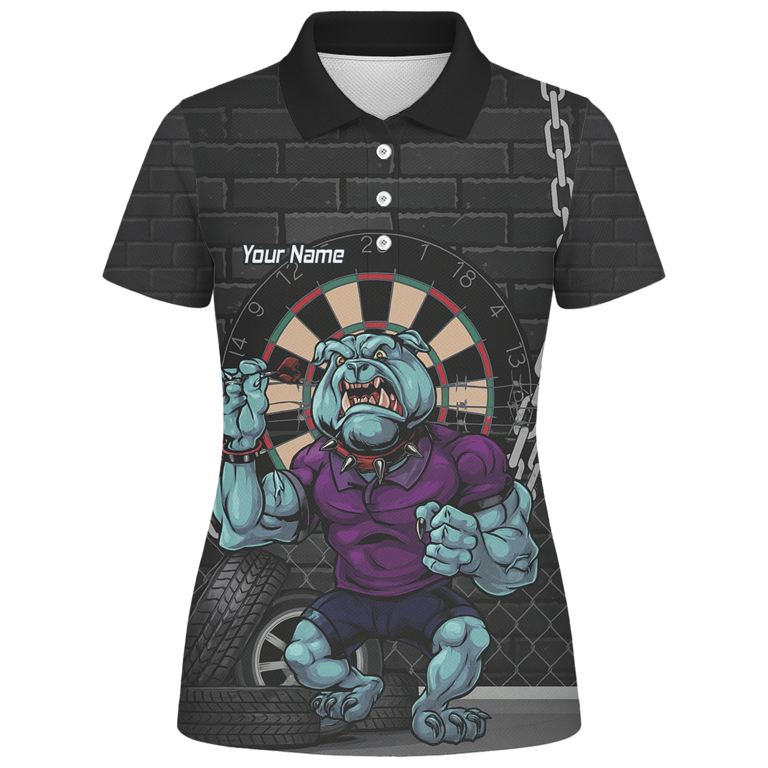 Personalised Fierce Bulldog Darts Polo Shirt Black Blue Purple For Men K4947 additional image 1