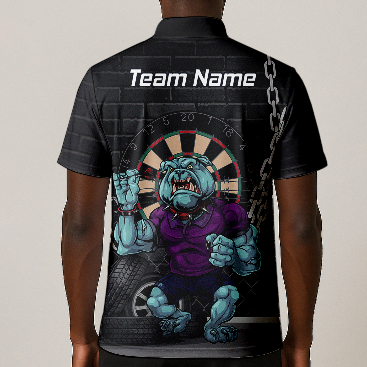 Personalised Fierce Bulldog Darts Polo Shirt Black Blue Purple For Men K4947 additional image 1