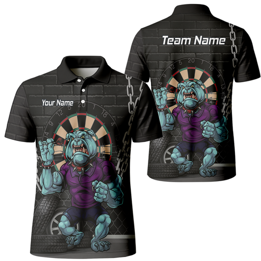 Personalised Fierce Bulldog Darts Polo Shirt Black Blue Purple For Men K4947 main image - polo No