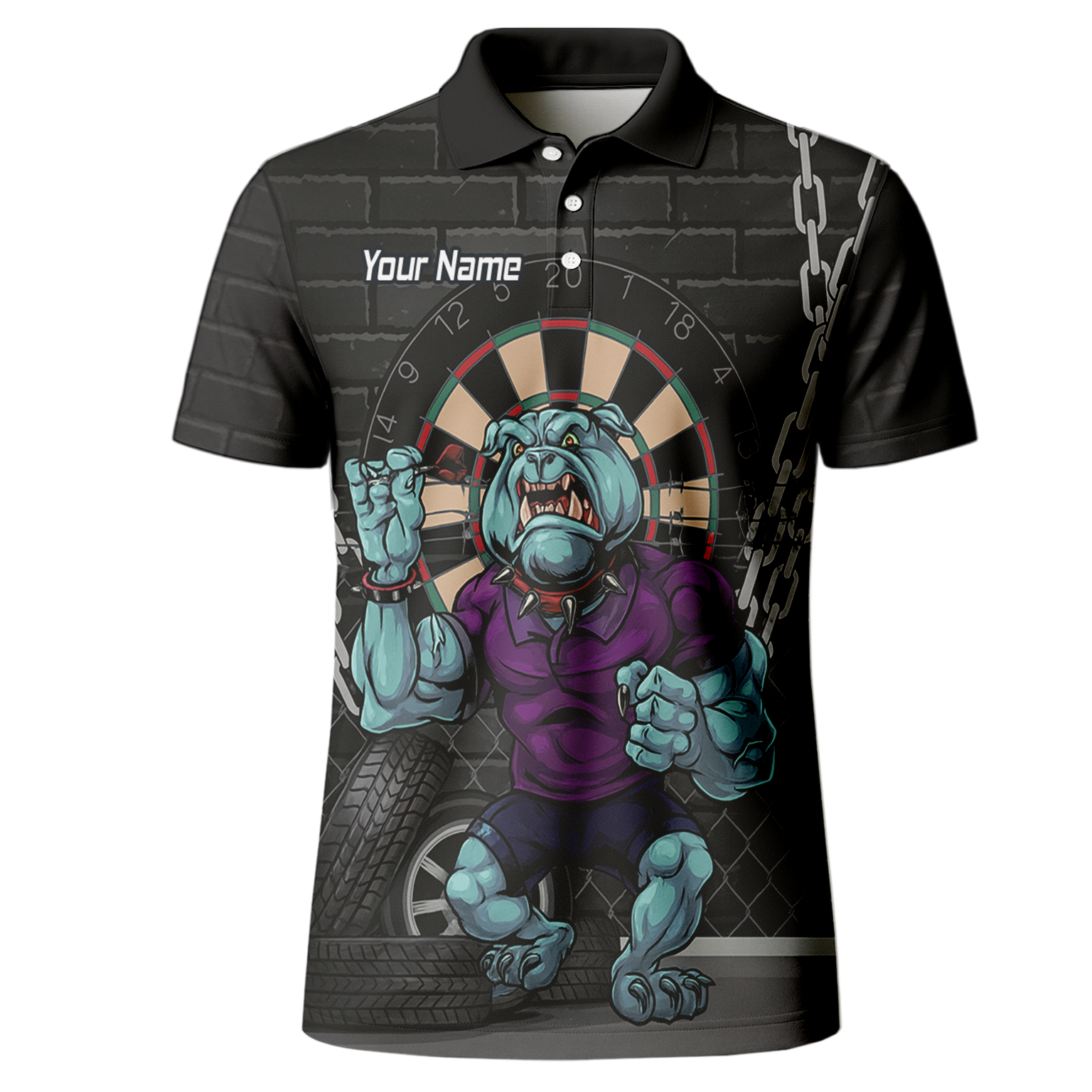Personalised Fierce Bulldog Darts Polo Shirt Black Blue Purple For Men K4947 additional image 2