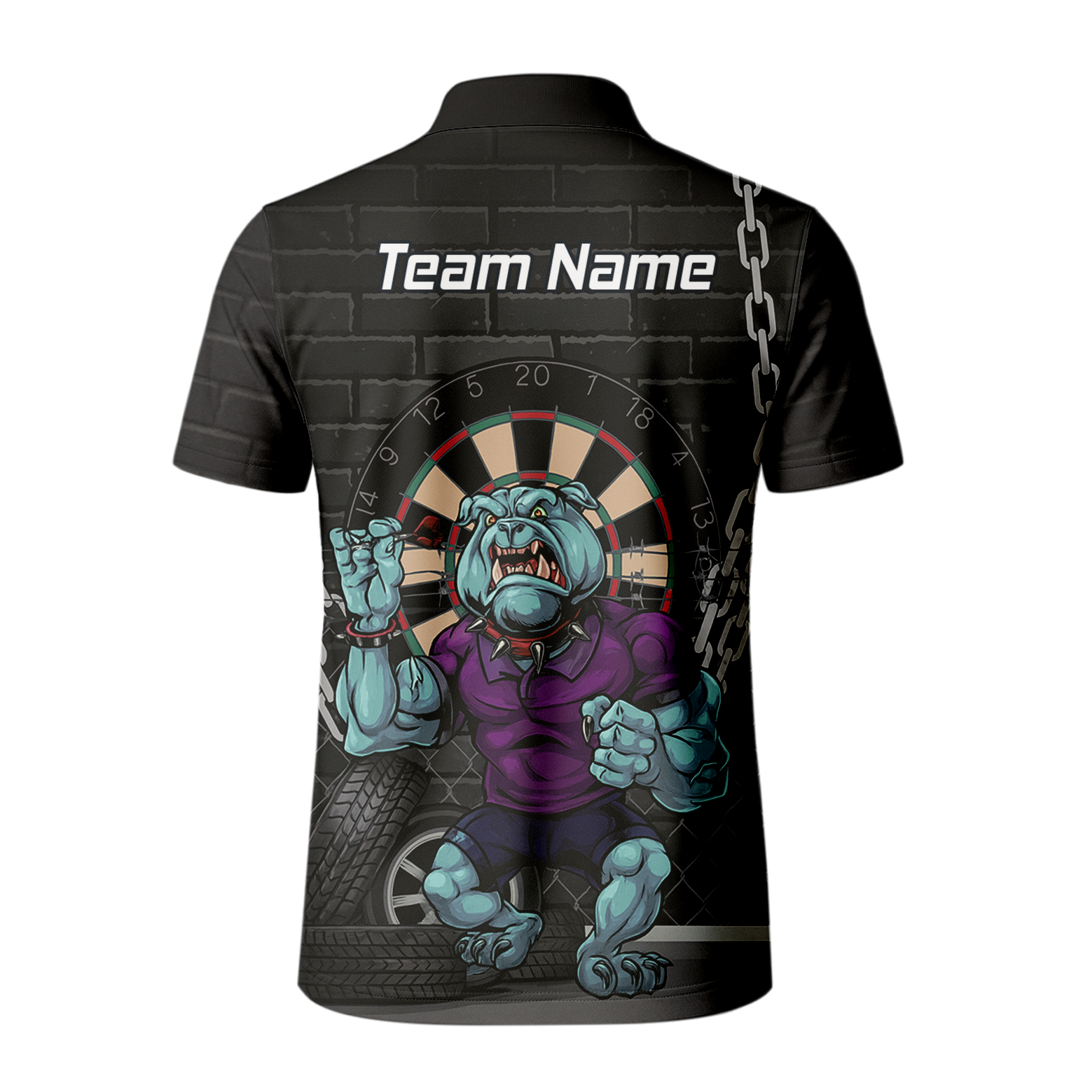 Personalised Fierce Bulldog Darts Polo Shirt Black Blue Purple For Men K4947 additional image 3