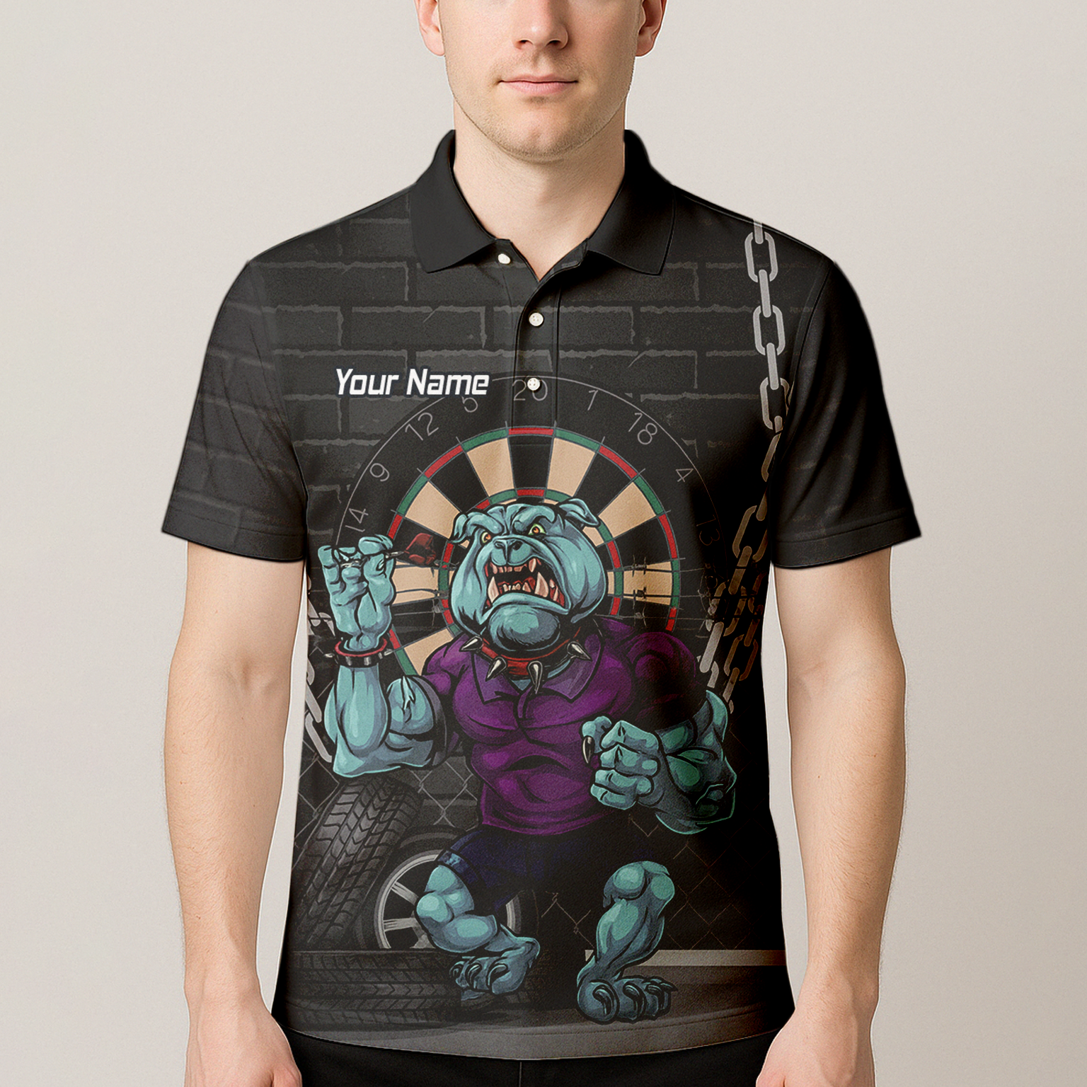 Personalised Fierce Bulldog Darts Polo Shirt Black Blue Purple For Men K4947 additional image 4