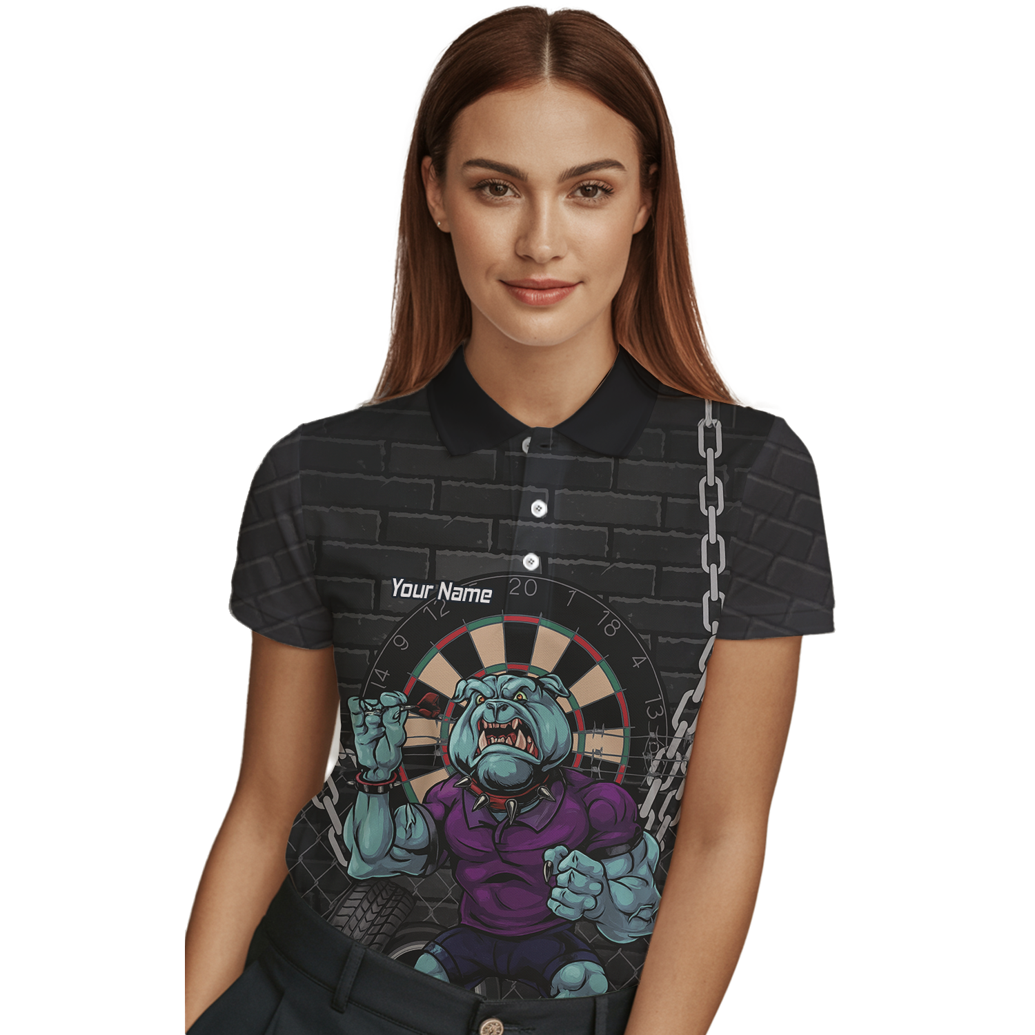 Personalised Fierce Bulldog Darts Polo Shirt Black Blue Purple For Men K4947 additional image 3