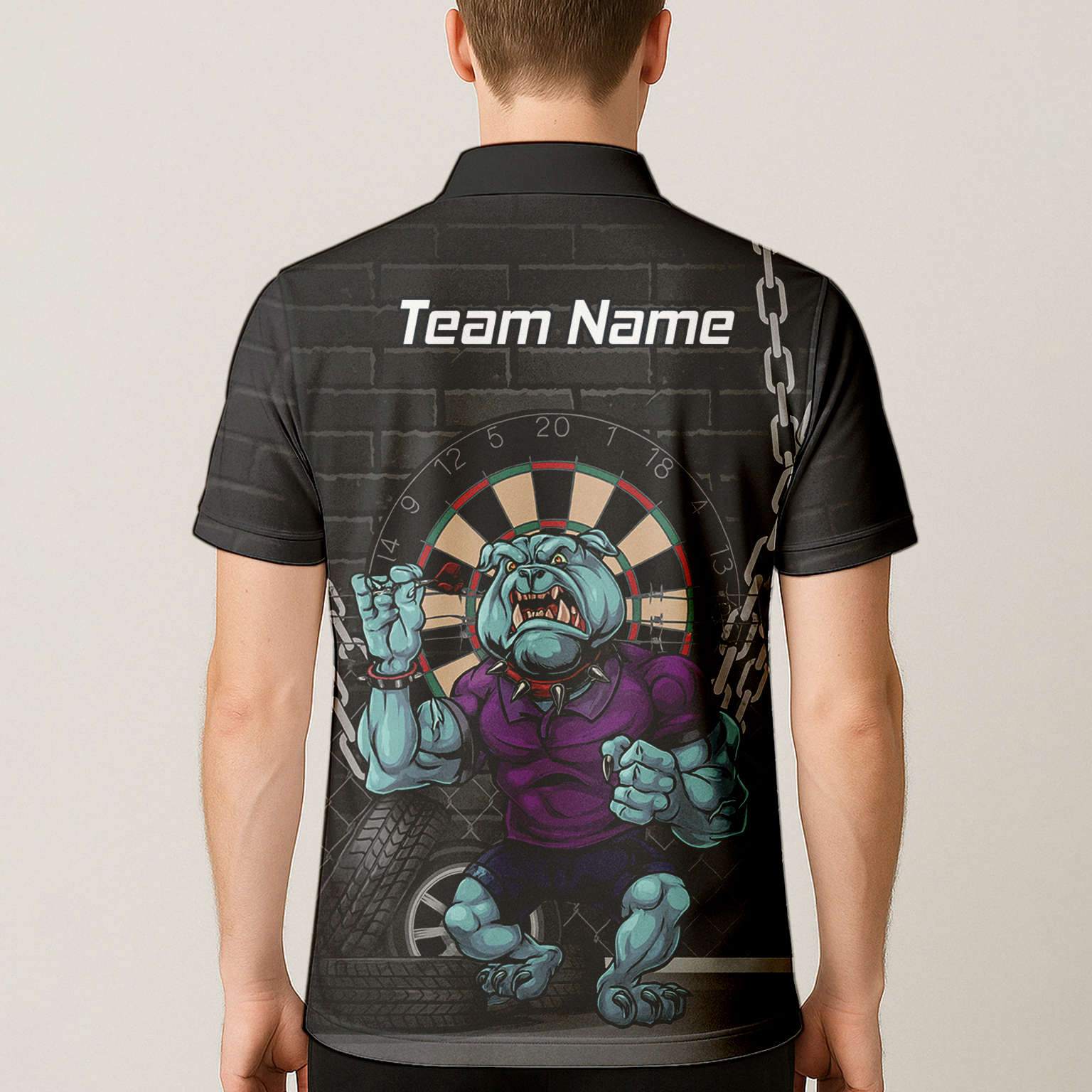 Personalised Fierce Bulldog Darts Polo Shirt Black Blue Purple For Men K4947 additional image 5