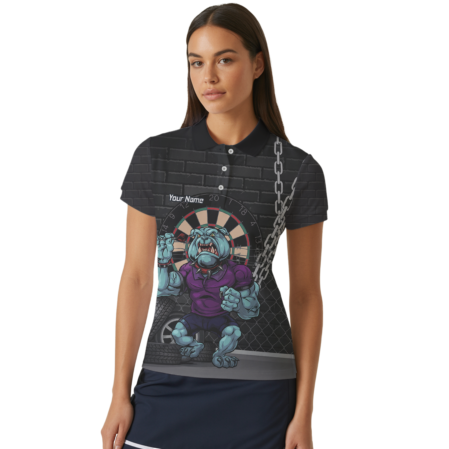 Personalised Fierce Bulldog Darts Polo Shirt Black Blue Purple For Men K4947 additional image 4