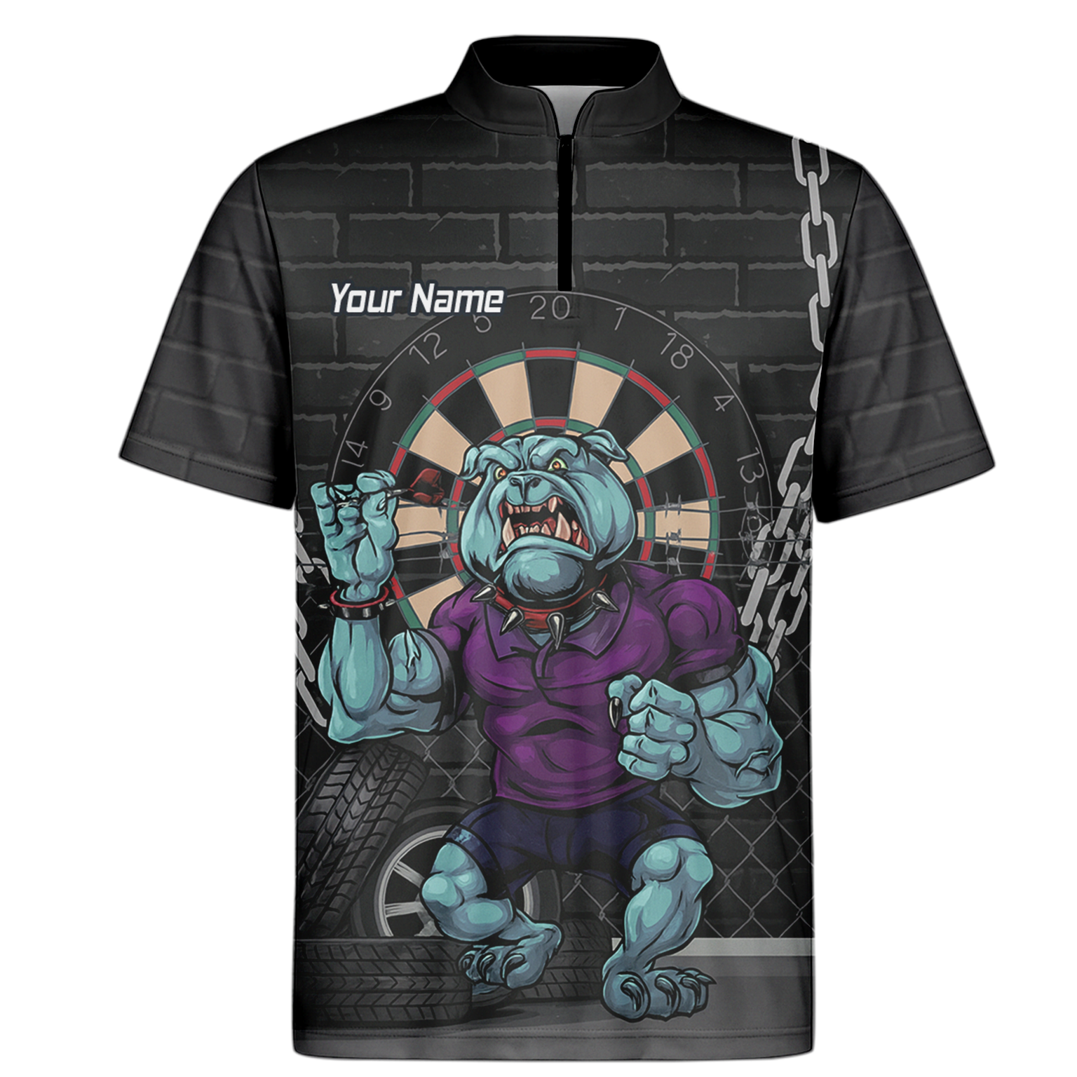 Personalised Fierce Bulldog Darts Polo Shirt Black Blue Purple For Men K4947 additional image 6