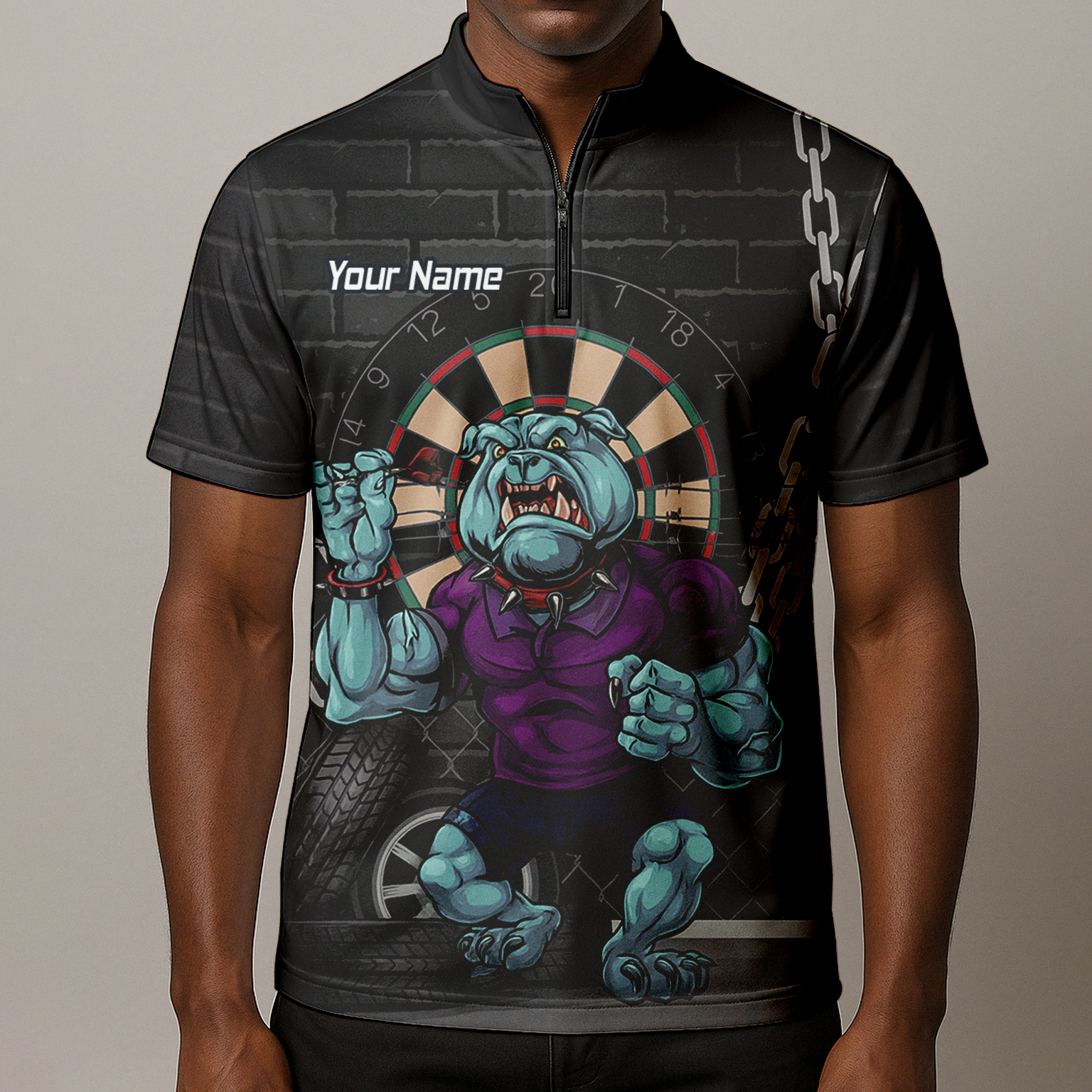 Personalised Fierce Bulldog Darts Polo Shirt Black Blue Purple For Men K4947 additional image 8