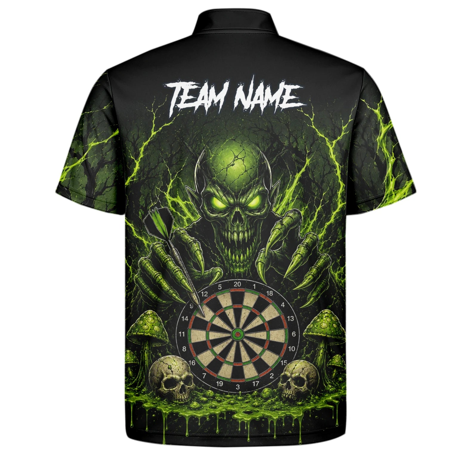 Personalised Black Green Monster Skull Dartboard Darts Shirt For Men A277